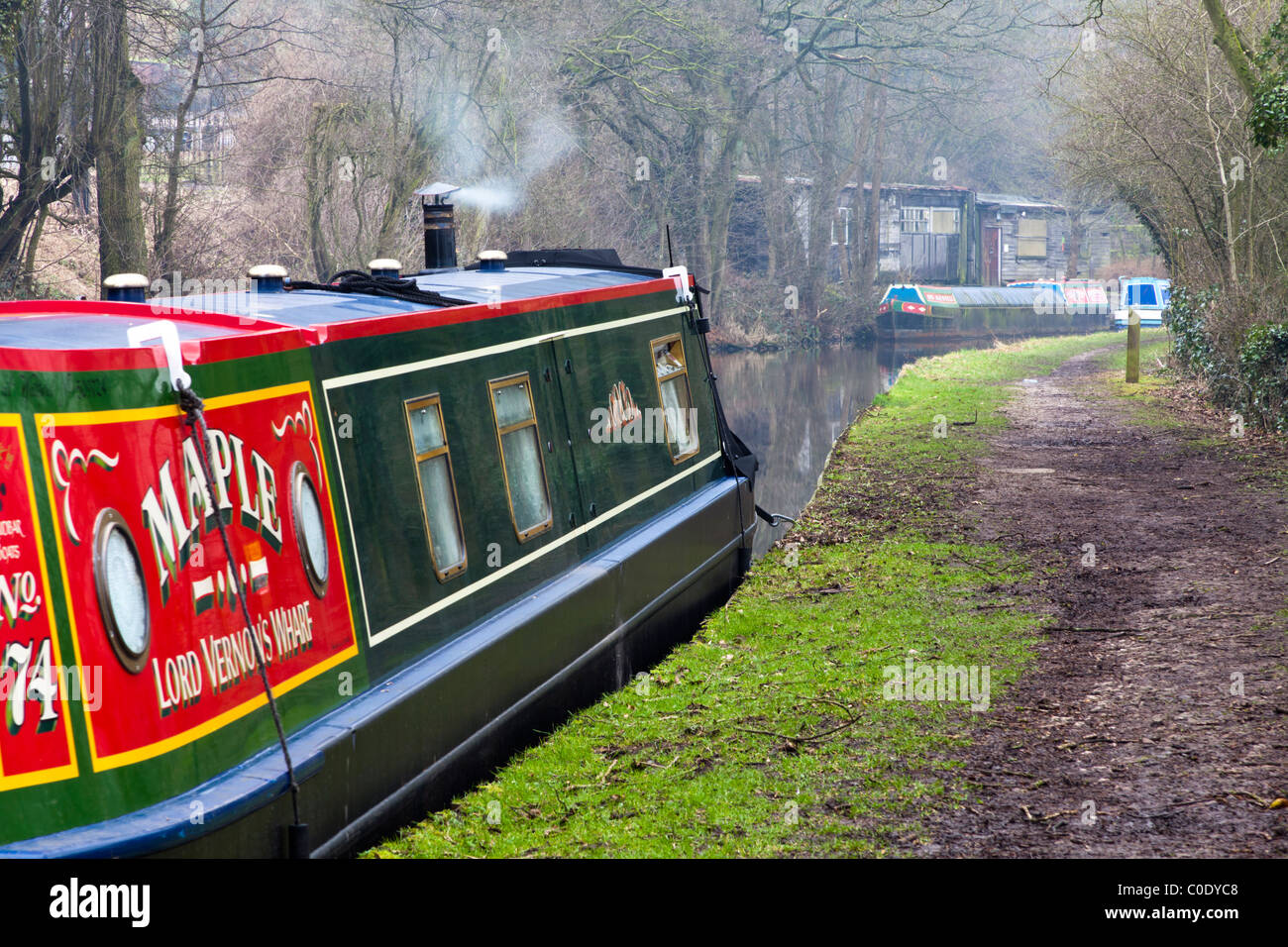 Vivacemente colorato Canal Boat in Macclesfield canal vicino al villaggio di Sutton. Foto Stock