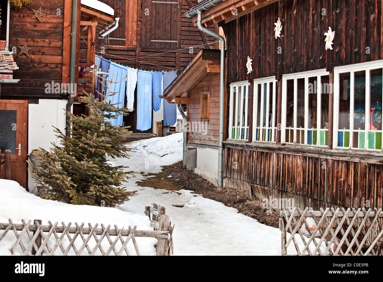 Architettura tradizionale in Murren, Berner Oberland, Svizzera Foto Stock