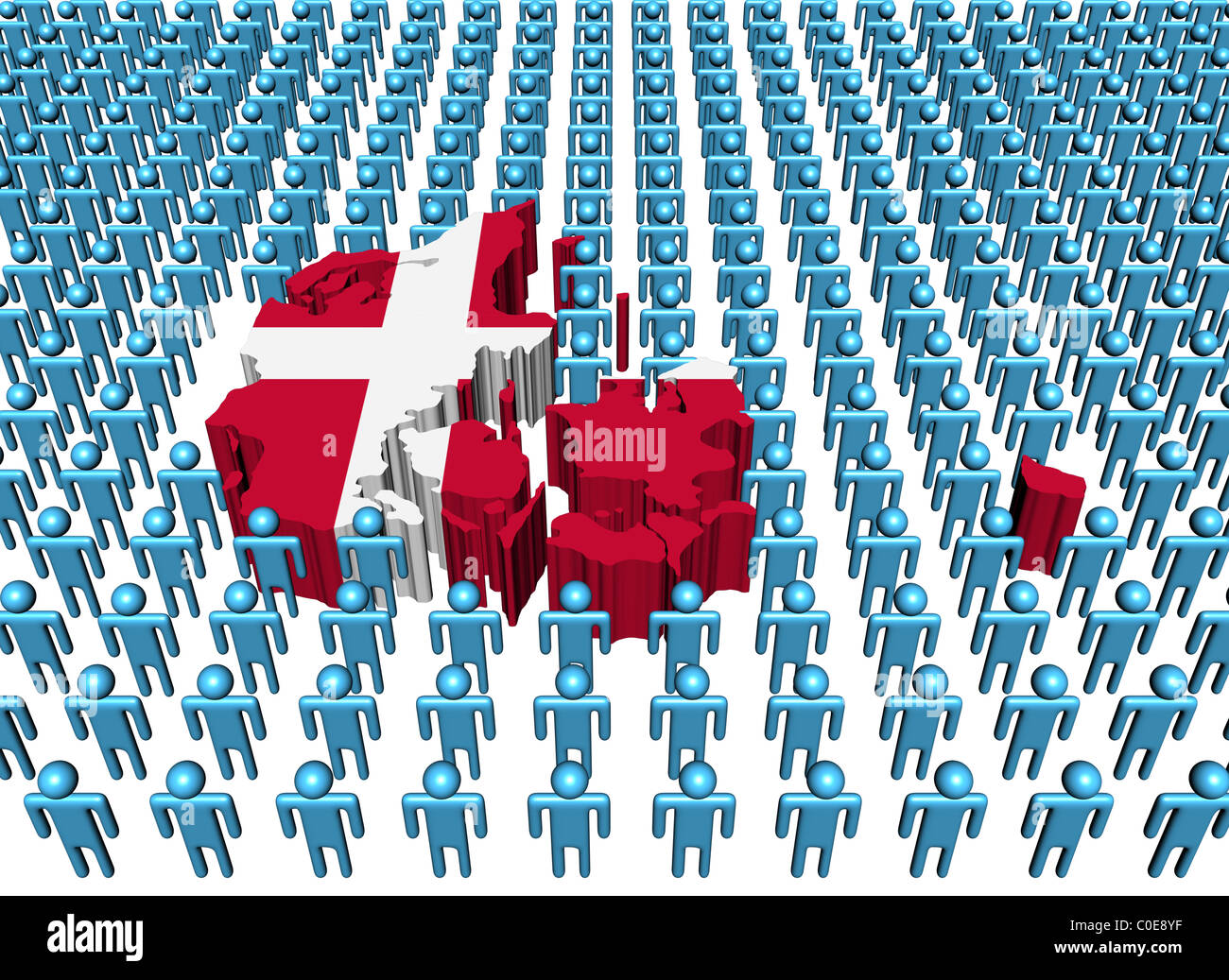 La Danimarca bandiera mappa circondato da molte persone astratta illustrazione Foto Stock