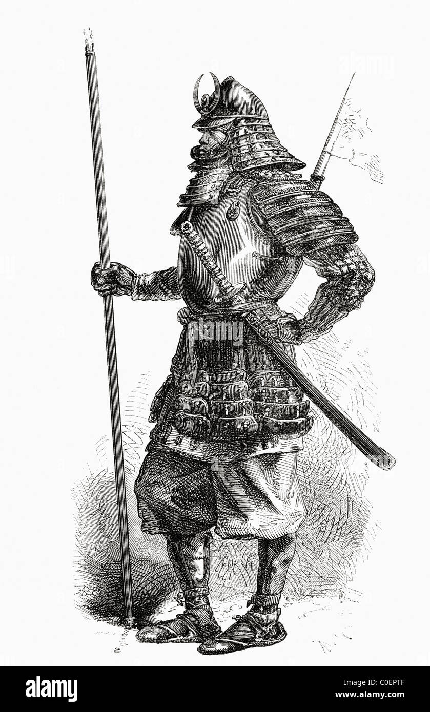 Un giapponese Lancer da Shogun, le truppe in armatura completa nel XIX secolo. Foto Stock