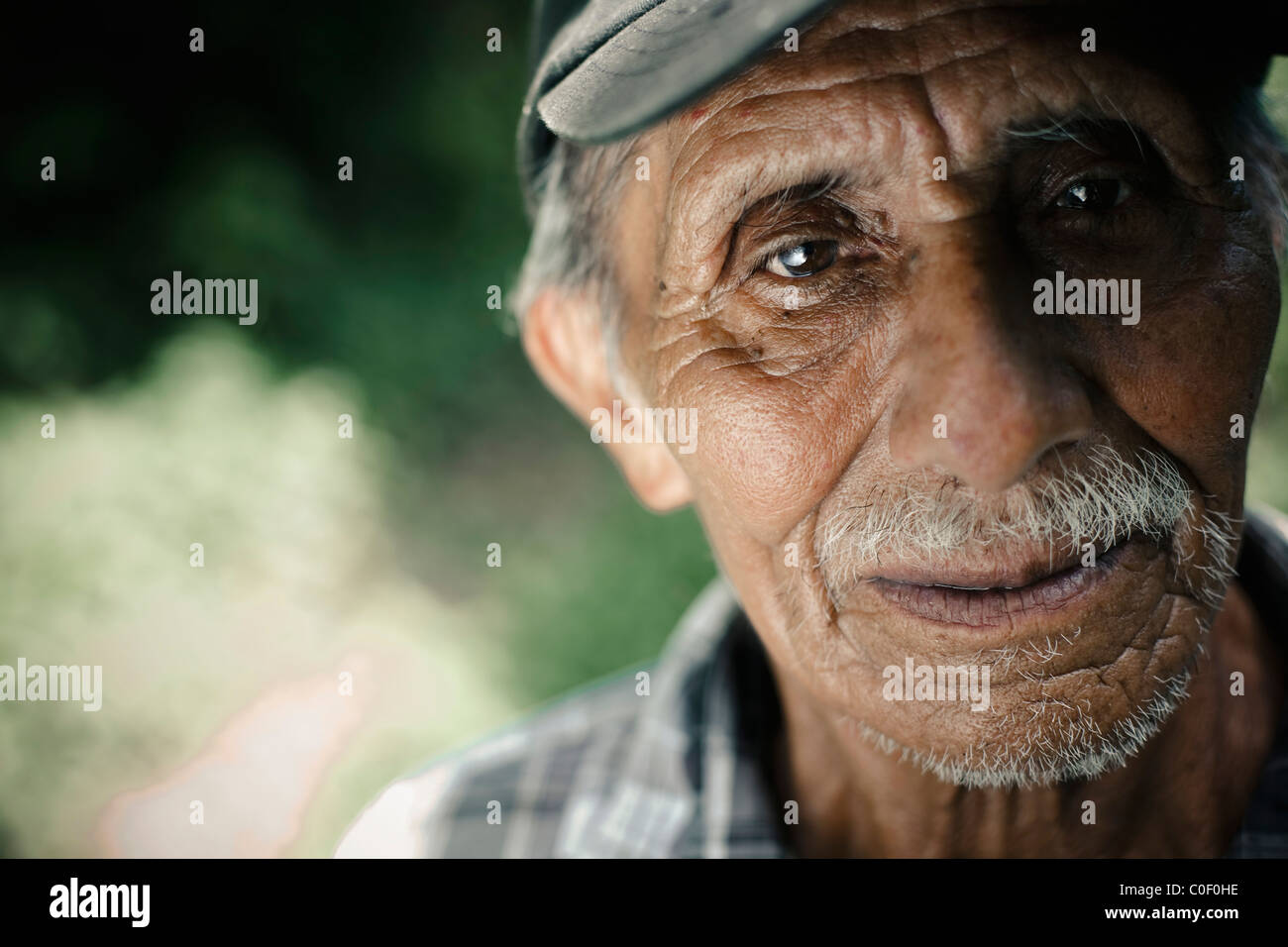 Ritratto (headshot) di un lavoratore in una piantagione di caffè in Chiapas, Messico. Foto Stock