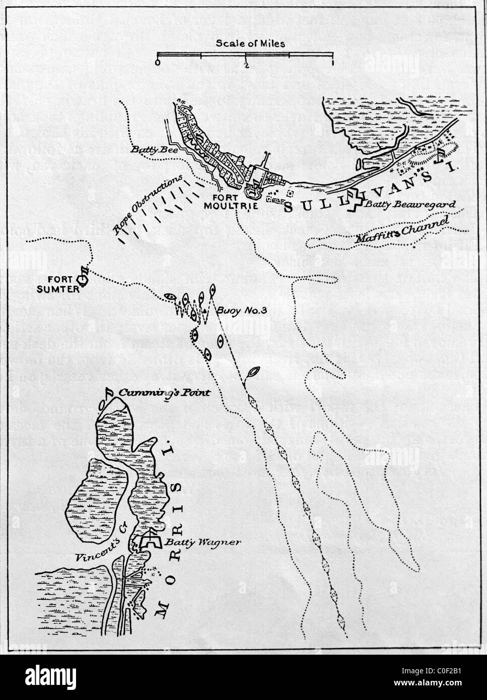 Mappa che mostra Fort Sumter e Fort Moultrie 1909-1914 South Carolina Charleston area portuale Foto Stock