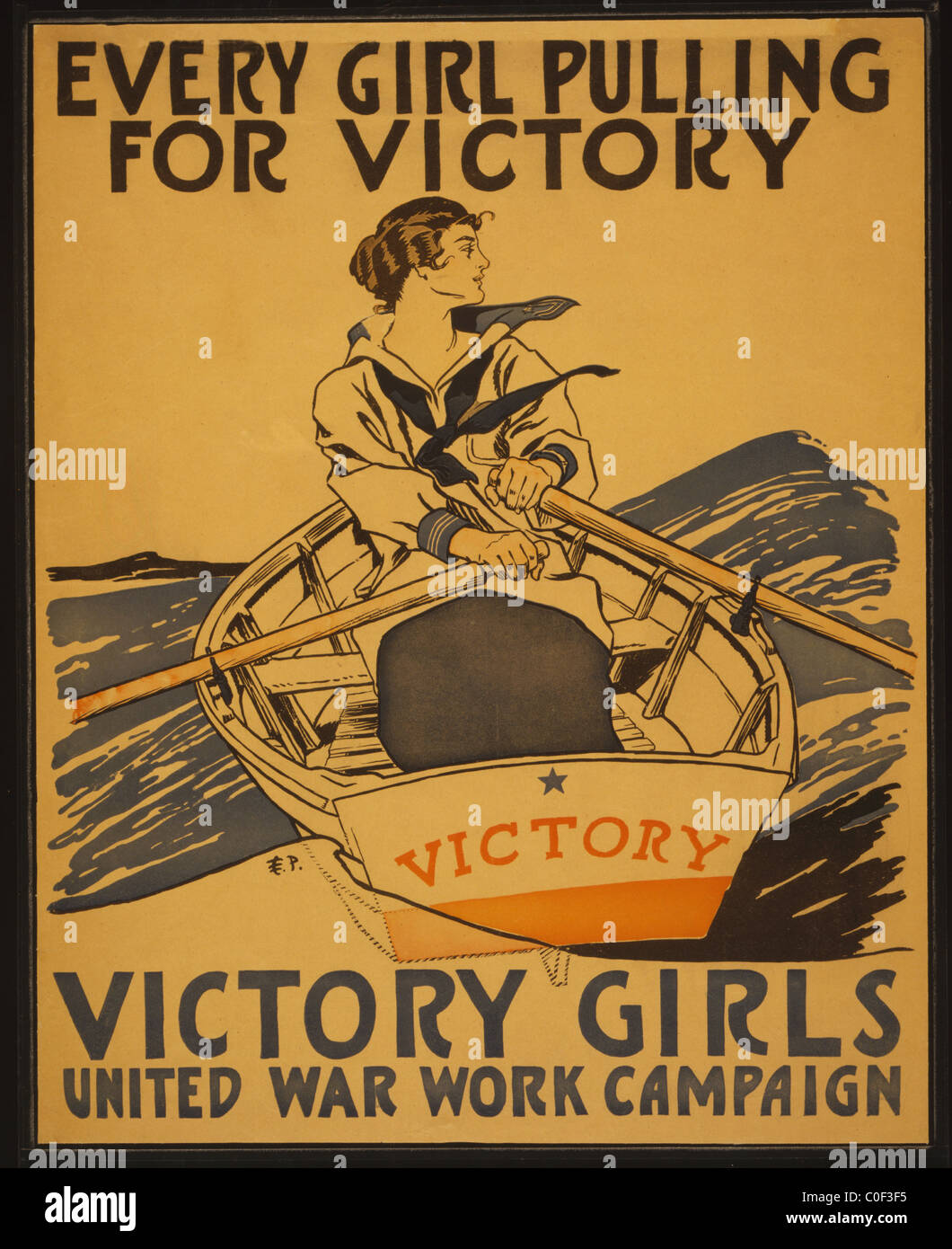Ogni ragazza tirando per vittoria - Vittoria ragazze Regno guerra campagna di lavoro E.P.Poster raffigurante una giovane donna remare una barca "vittoria" Foto Stock