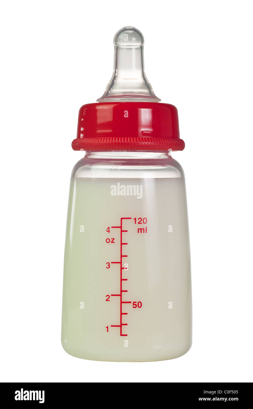 Bottiglia di formula per infanti latte isolati su sfondo bianco Foto Stock