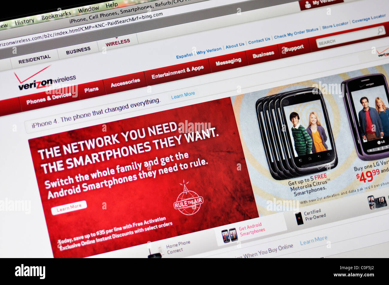 Sito Web di Verizon Foto Stock