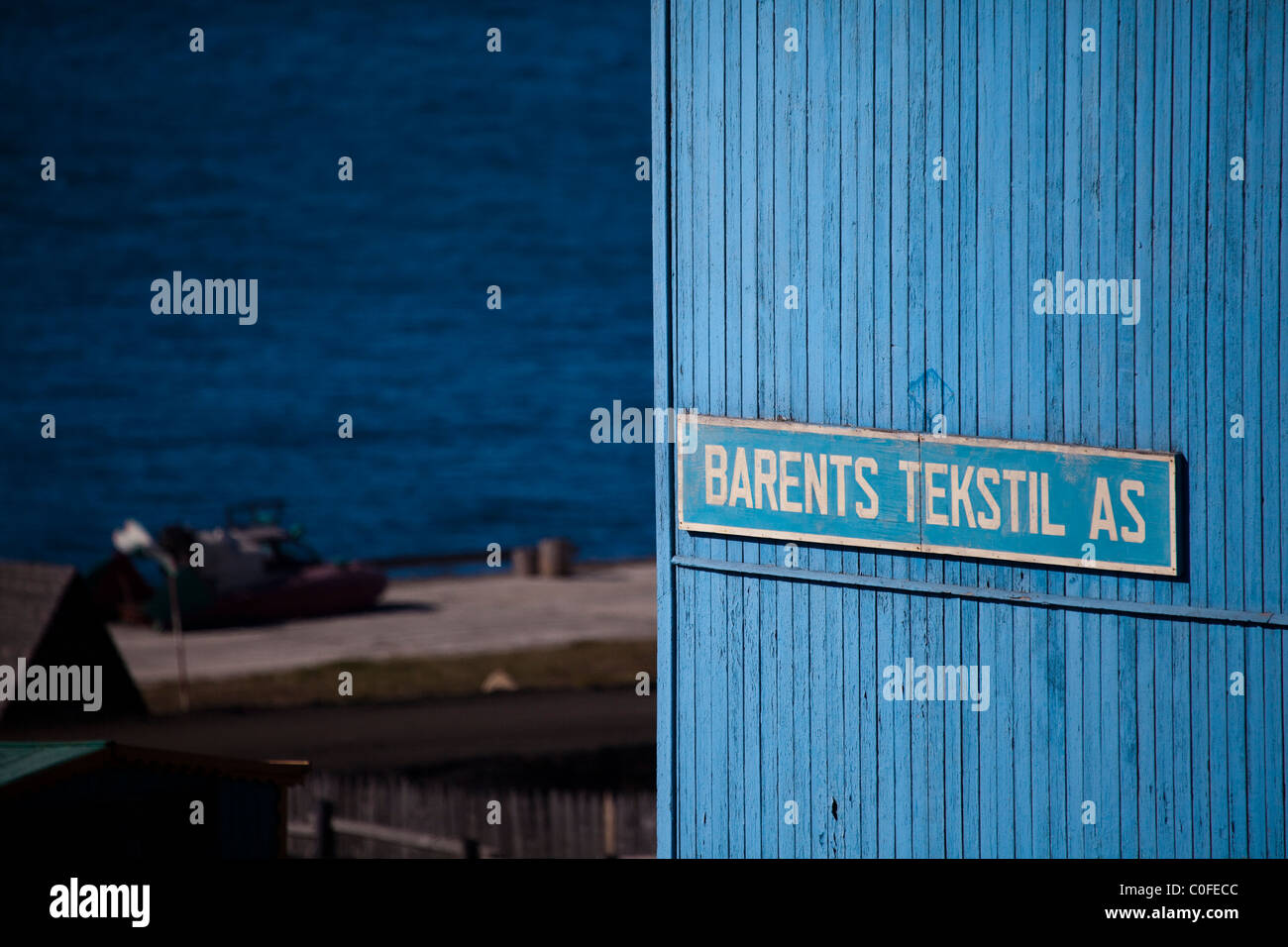 Mare di Barents Tekstil come: Barentsburg, un russo miniere di carbone in città il Archipelego norvegese delle Svalbard. Foto Stock