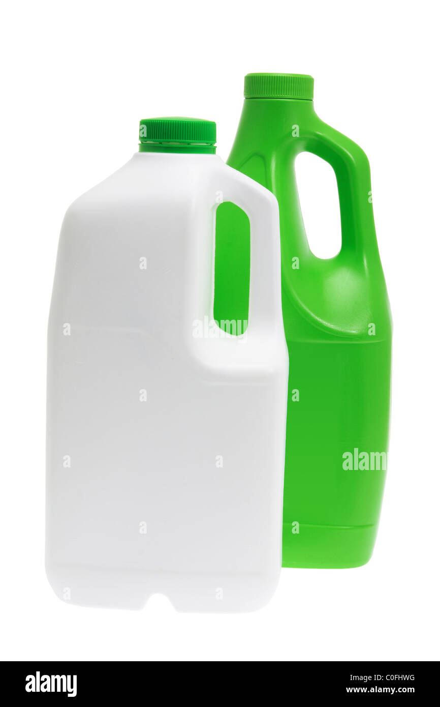 Plastica bottiglie di detergente Foto Stock