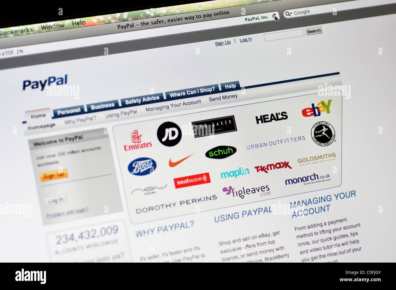Sito Web di PayPal Foto Stock