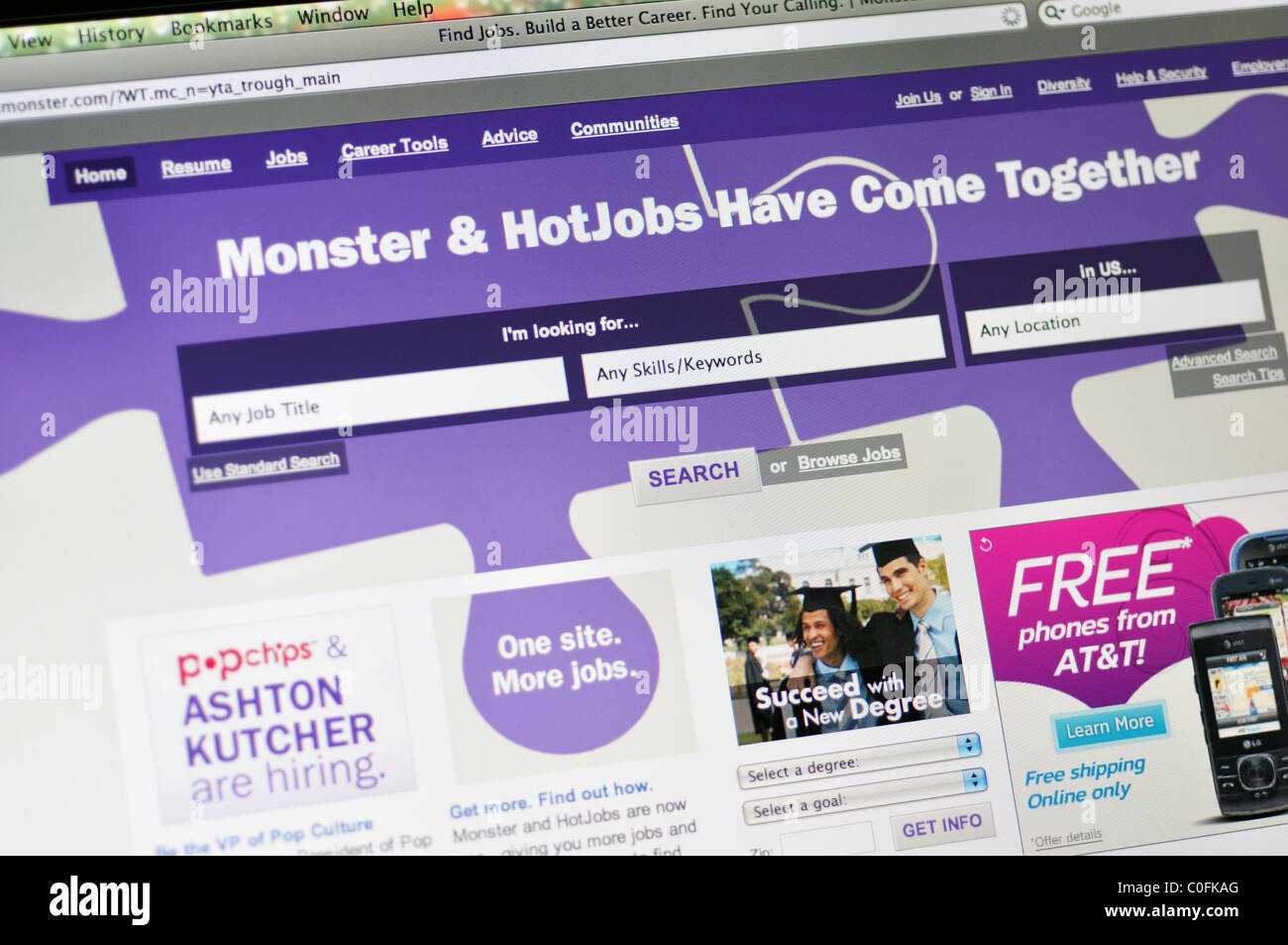 Monster job search website Foto Stock
