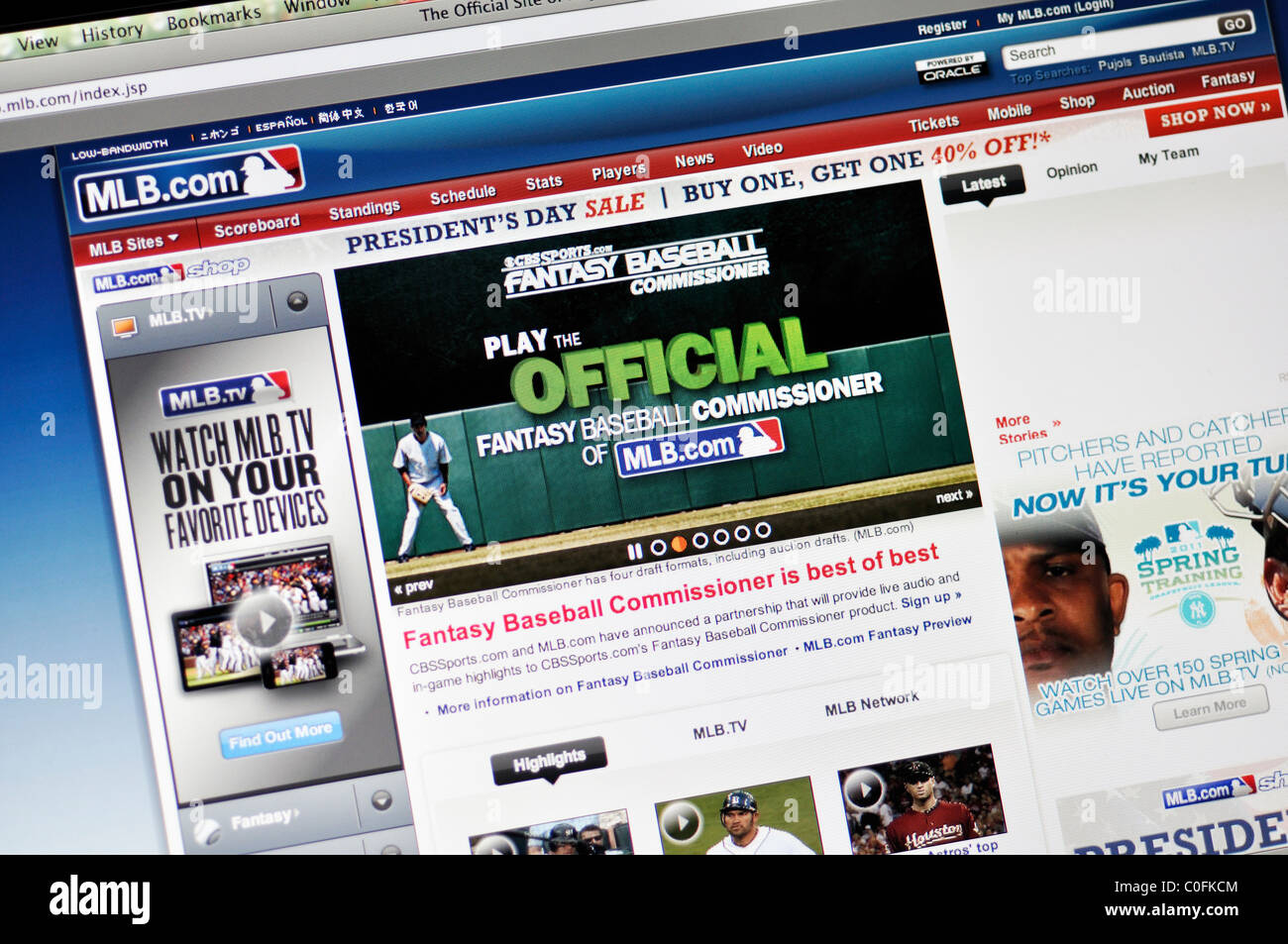 Sito Web MLB Foto Stock