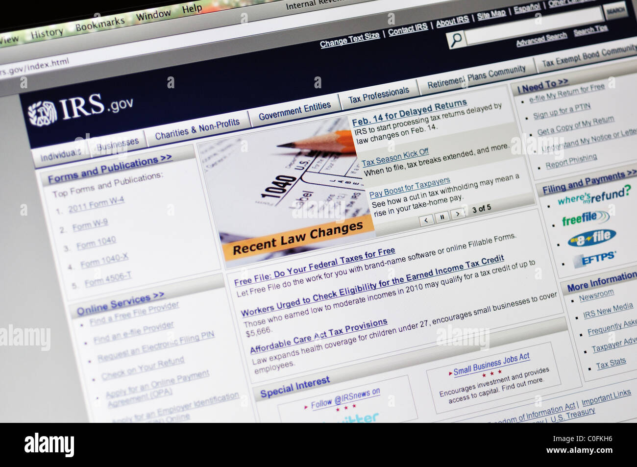 Sito Web dell'IRS Foto Stock