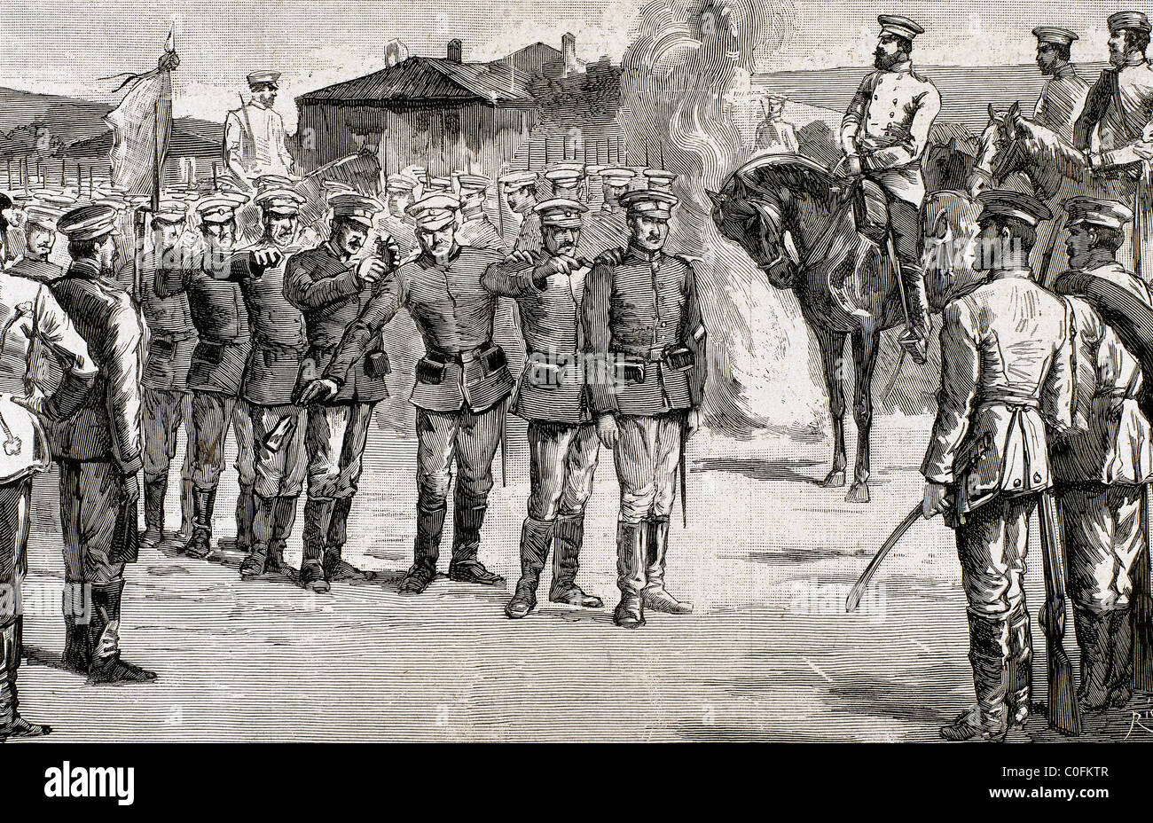 Alessandro di Battenberg (1857-1893). Il principe di Bulgaria (1879-1886). Vergogna Strunski reggimento, che depose il Principe nel 1886. Foto Stock