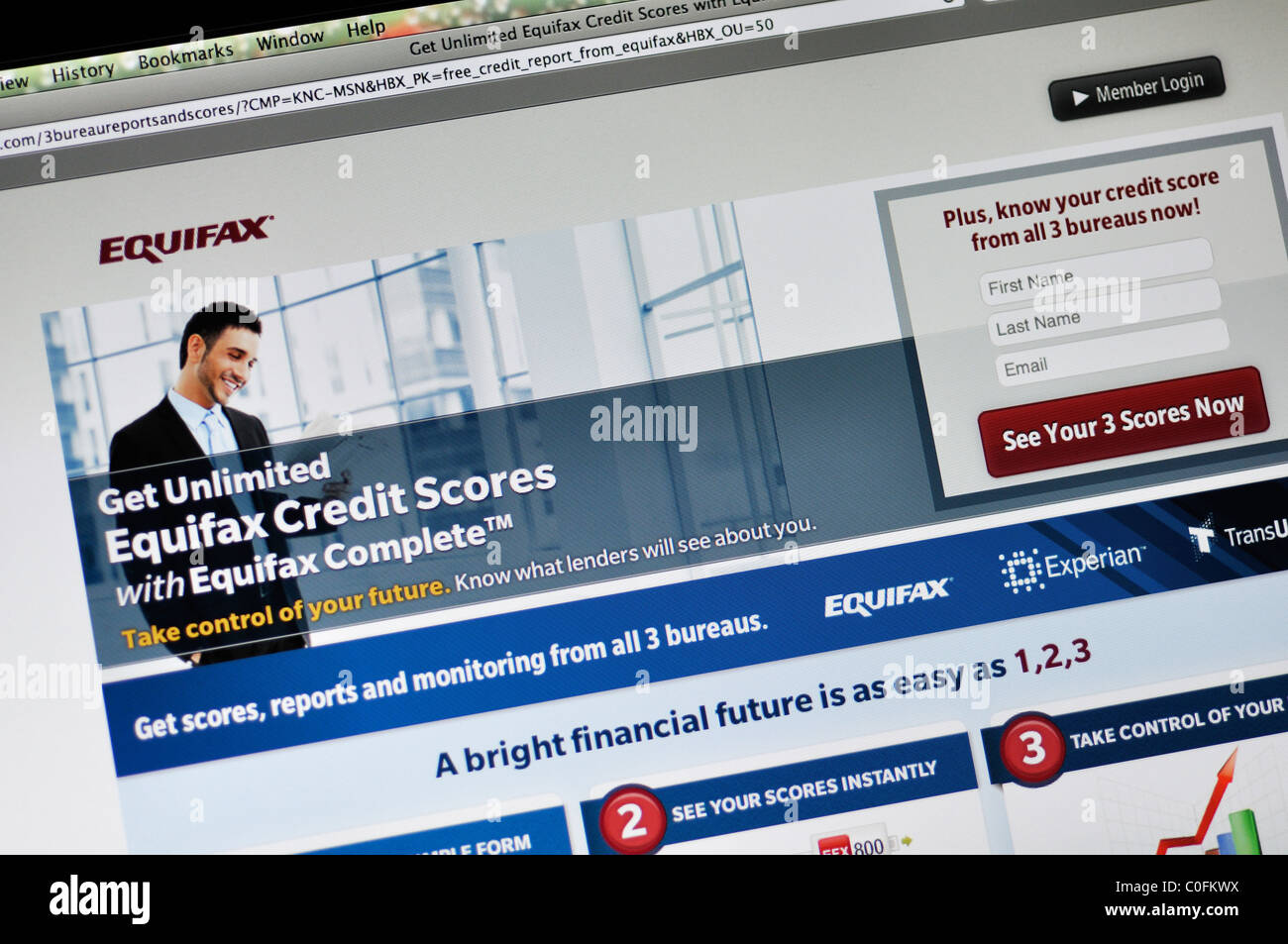 Equifax - free credit report e punteggio di credito sito web Foto Stock