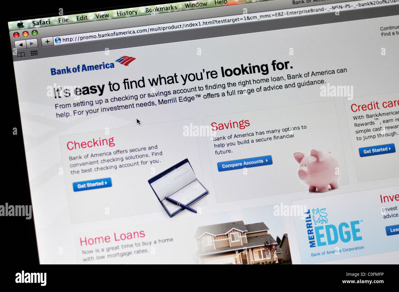 Bank of America sito web Foto Stock