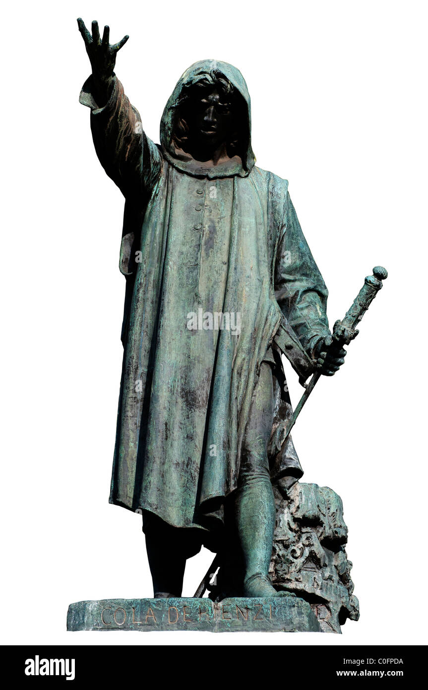 Statua di Cola Di Rienzo da Girolamo Masini su sfondo bianco Foto Stock
