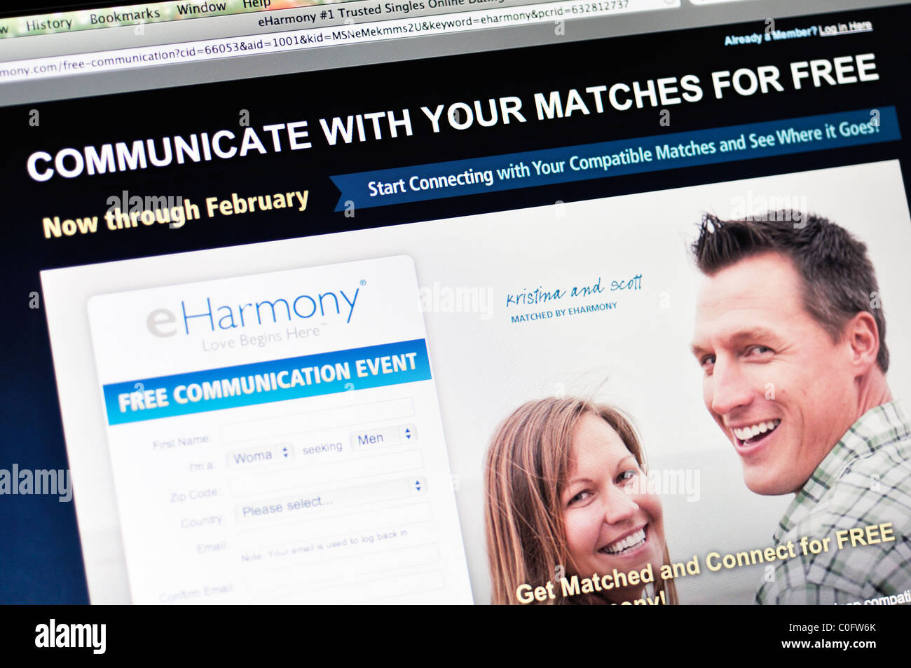 Eharmony online dating website Foto Stock