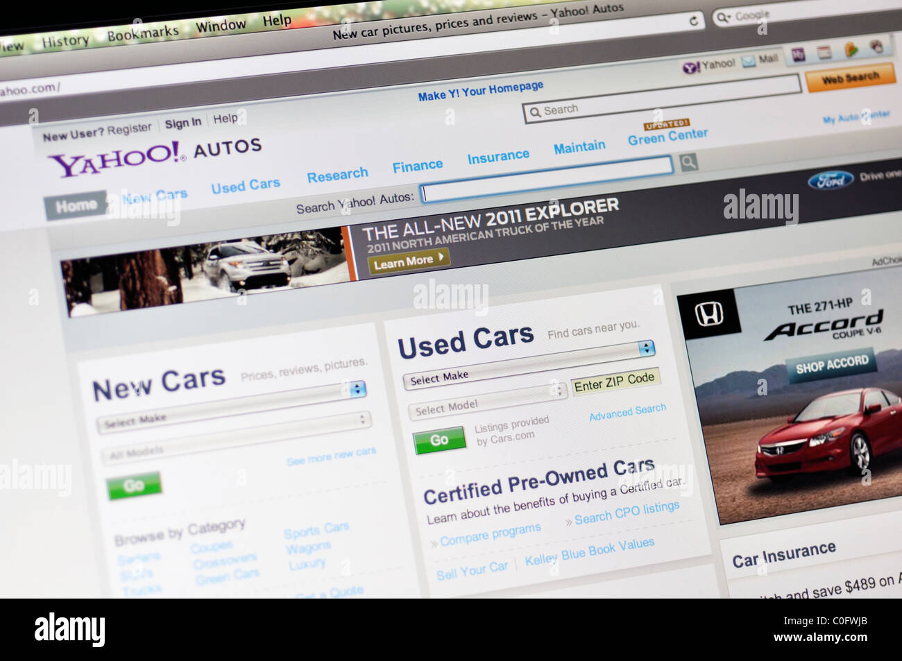 Yahoo Autos sito web Foto Stock