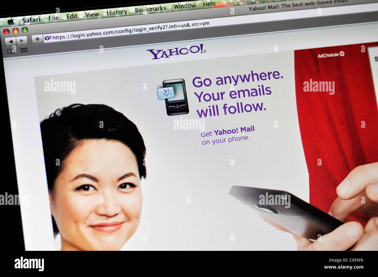 Yahoo mail Sito web app Foto Stock