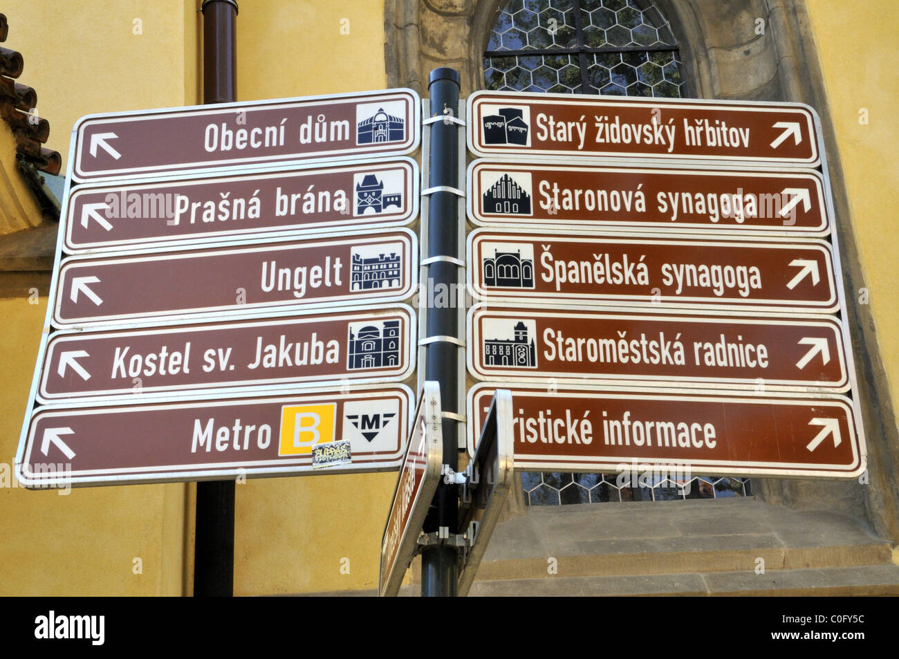 Informazioni a indicazioni per le attrazioni di Praga. Foto Stock
