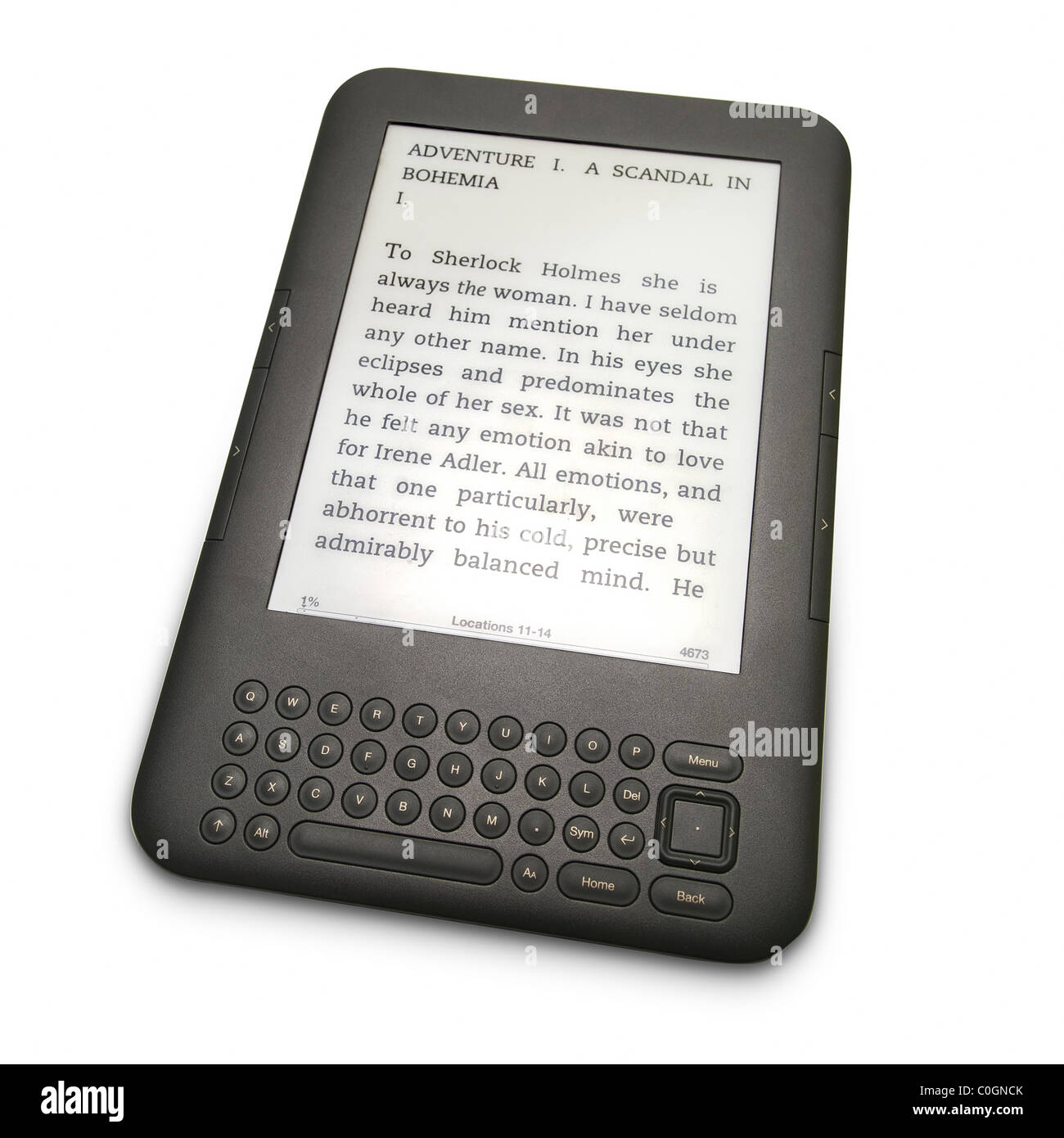 E-book libro elettronico dispositivo lettore su sfondo bianco Foto Stock
