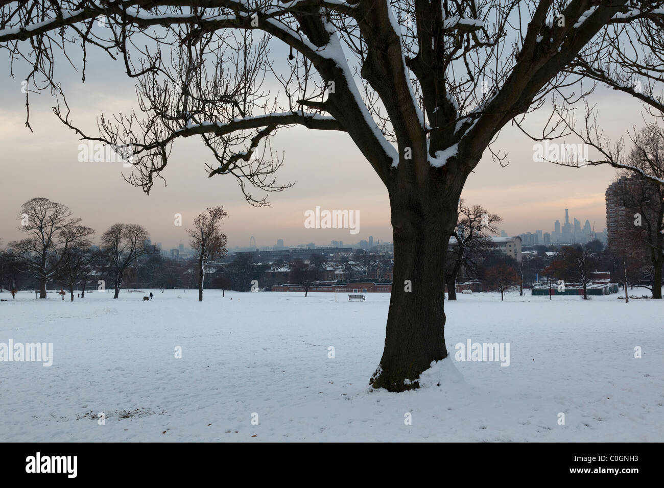 Paesaggi innevati in Brockwell Park Foto Stock