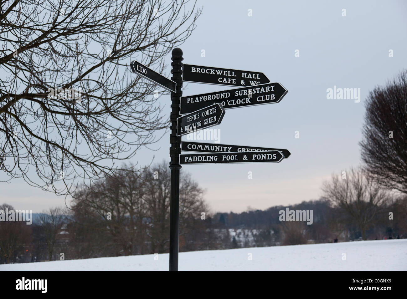 Cartello in Brockwell Park Foto Stock