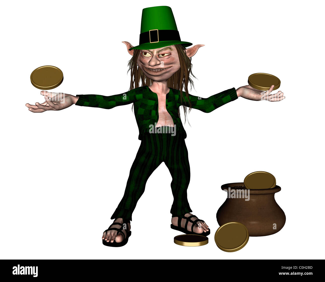 Leprechaun irlandese con monete e una pentola d'oro Foto stock - Alamy