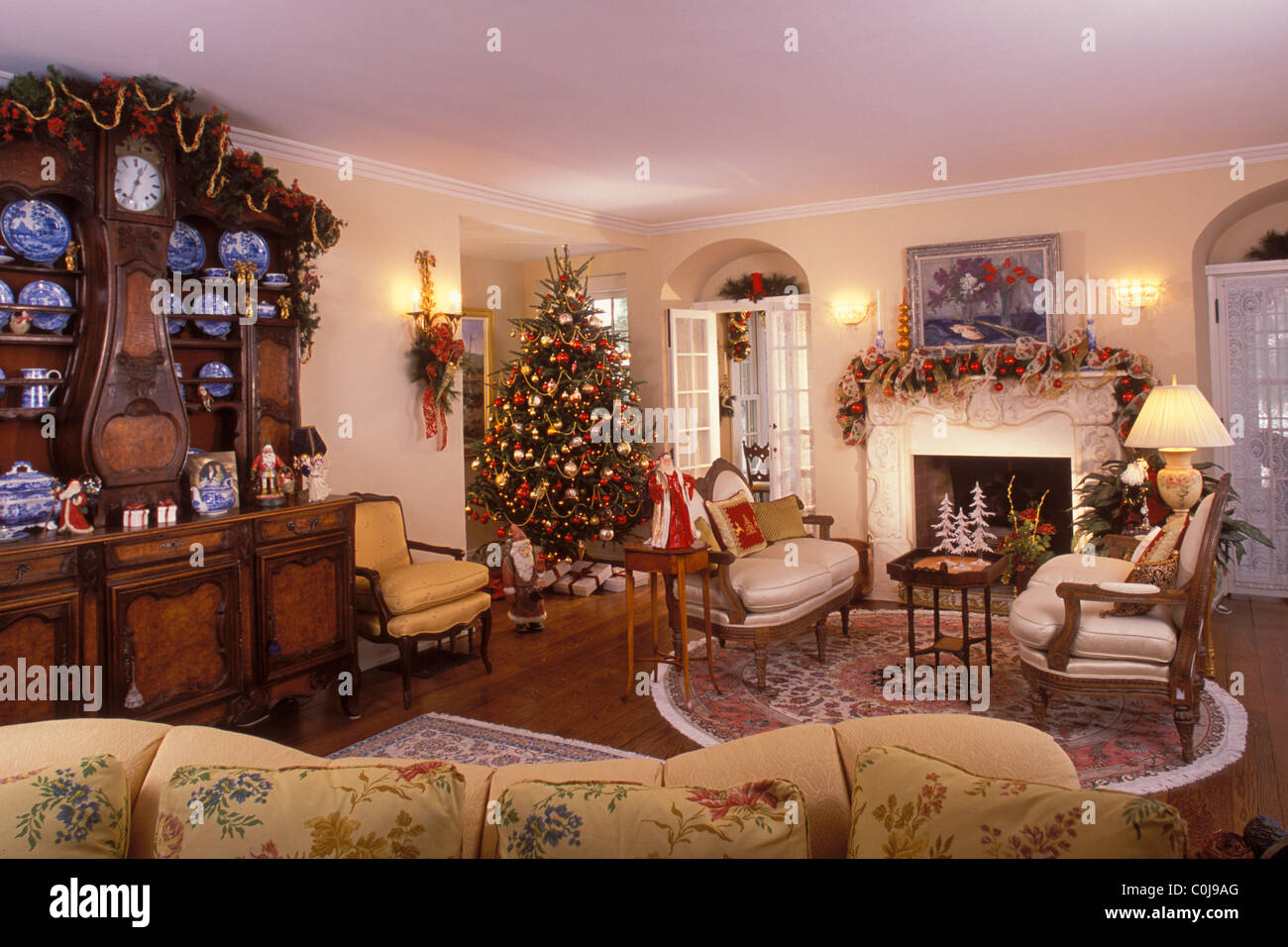 Immagini Natale Usa.Soggiorno In Stile Vittoriano Decorato A Casa Per Le Vacanze Di Natale U S A Foto Stock Alamy