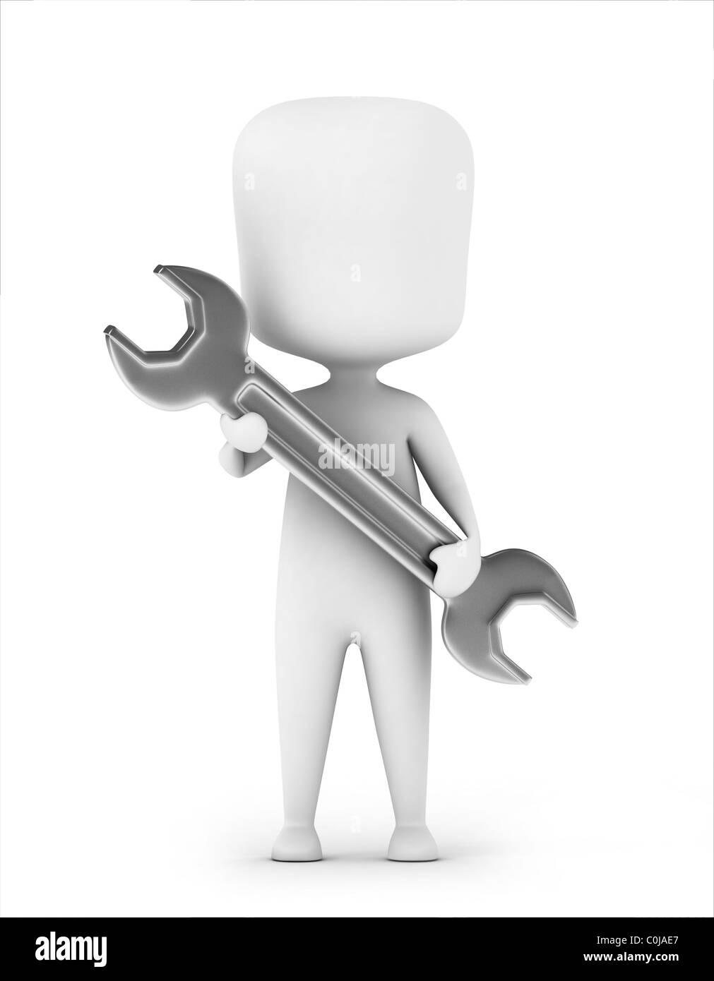 3D illustrazione di un meccanico in possesso di una chiave a bocca Foto Stock