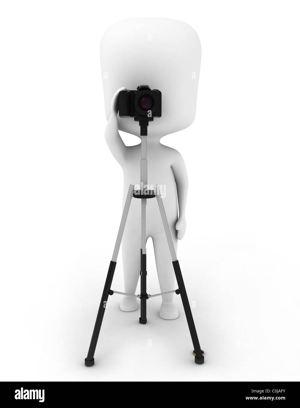 3D illustrazione di un uomo con una telecamera montata su un treppiede Foto Stock