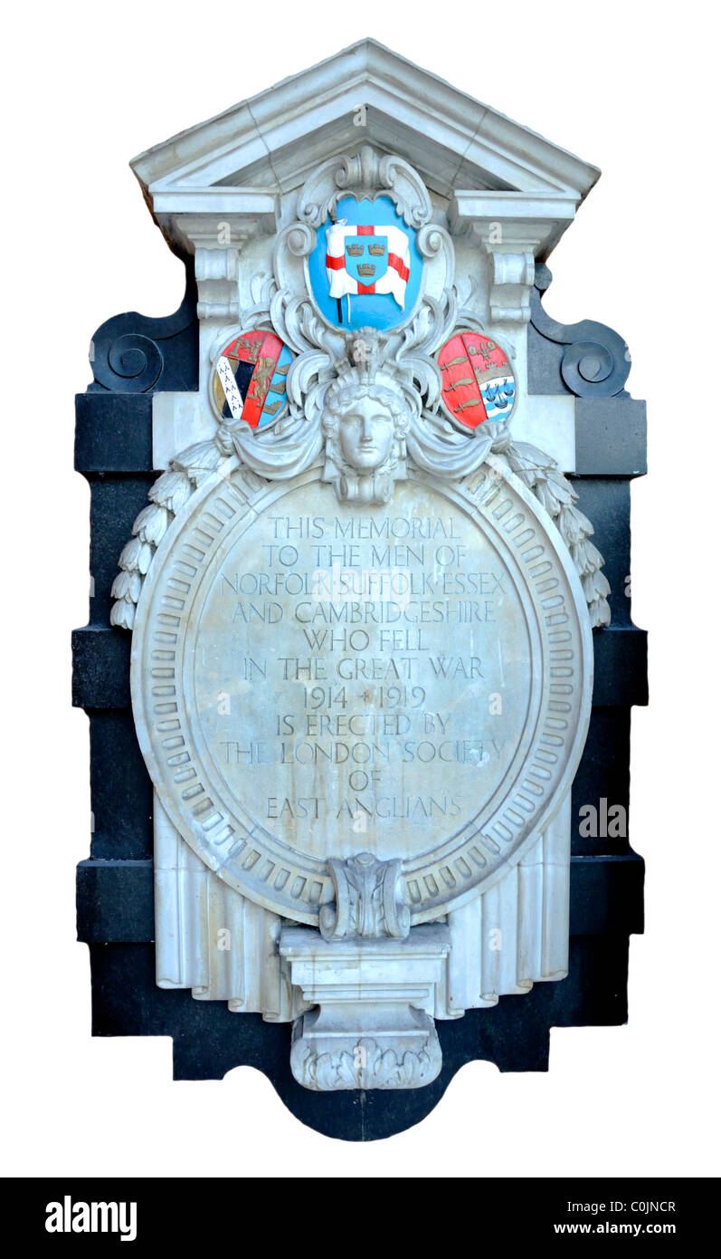 Londra, Inghilterra, Regno Unito. Liverpool Street Stazione ferroviaria - memorial a morti di East Anglia in WW1 (cut-out) Foto Stock