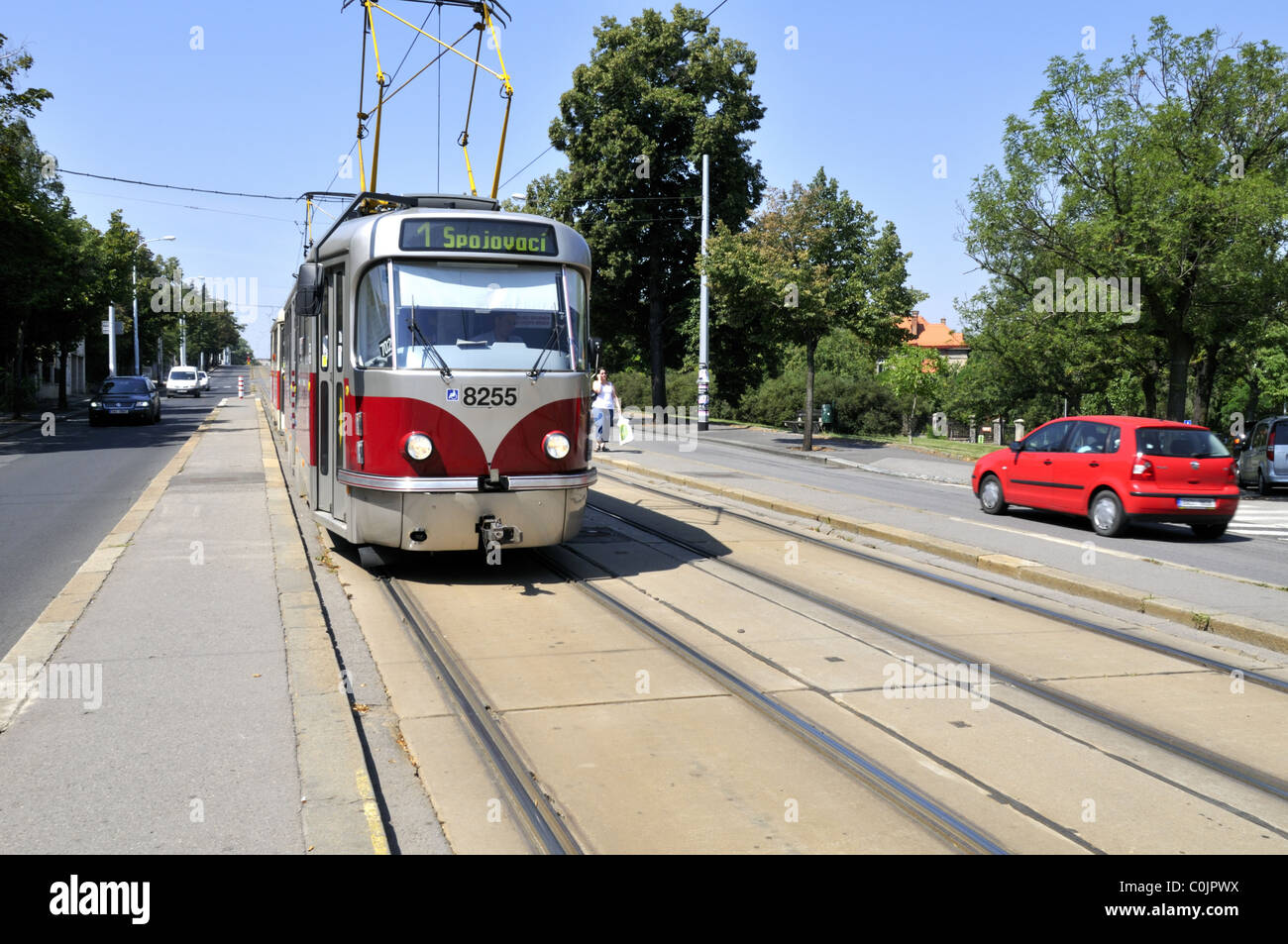 Numero di Praga 1 fermata di tram. Foto Stock