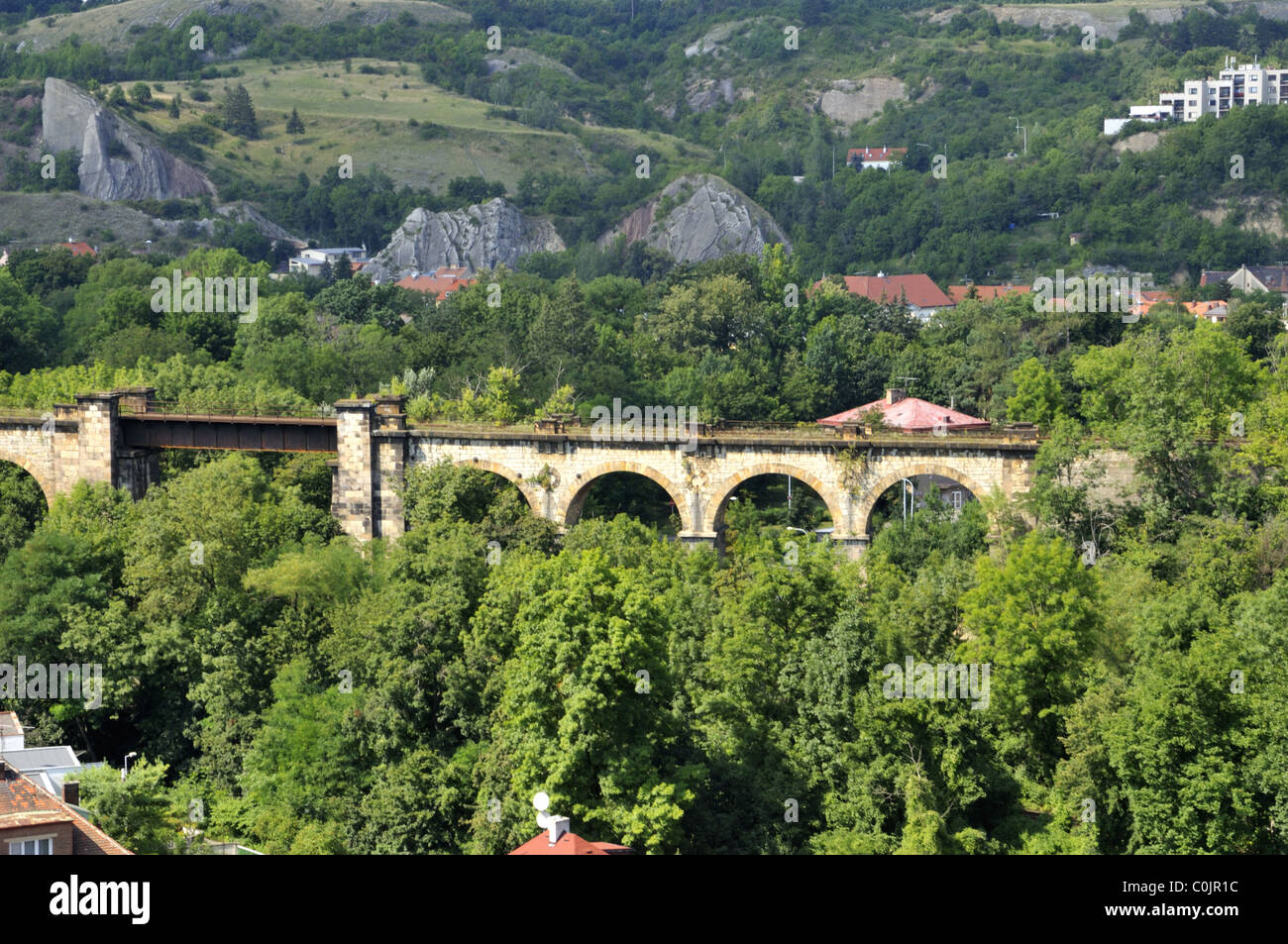 Ponte ferroviario, Praga. Foto Stock