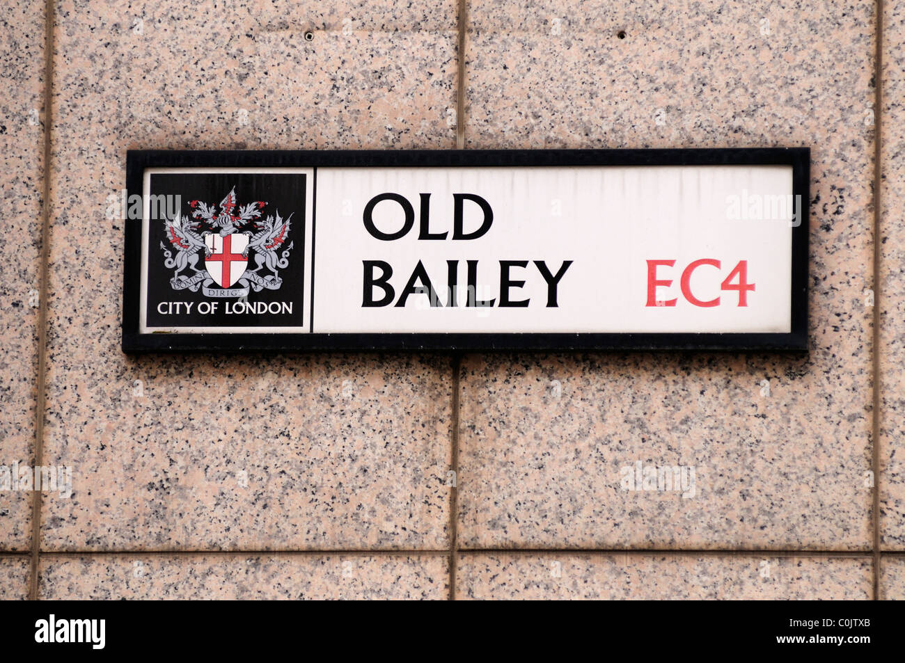 Old Bailey CE4 strada segno, London, England, Regno Unito Foto Stock