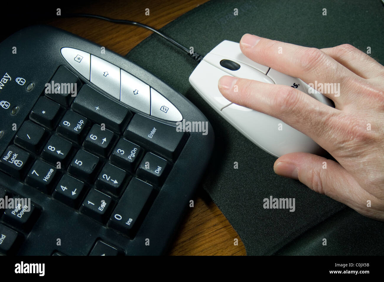 Utilizzando i moderni computer Tastiera e Mouse Foto Stock