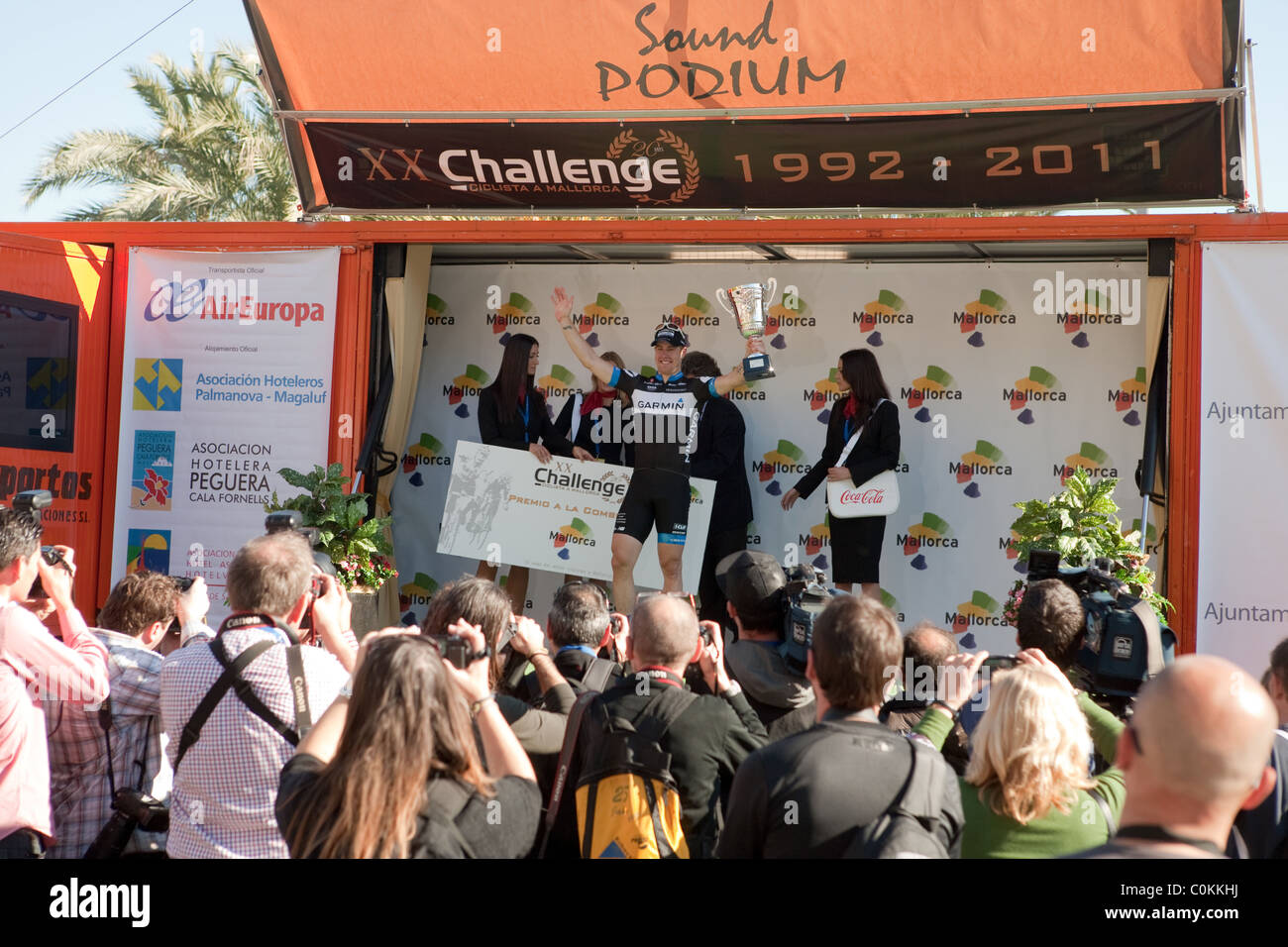 Ciclismo professionale gara 20° Challenge Mallorca Spagna 2011 Primo stadio Palma trofeo conquistato da Tyler FARRAR Foto Stock