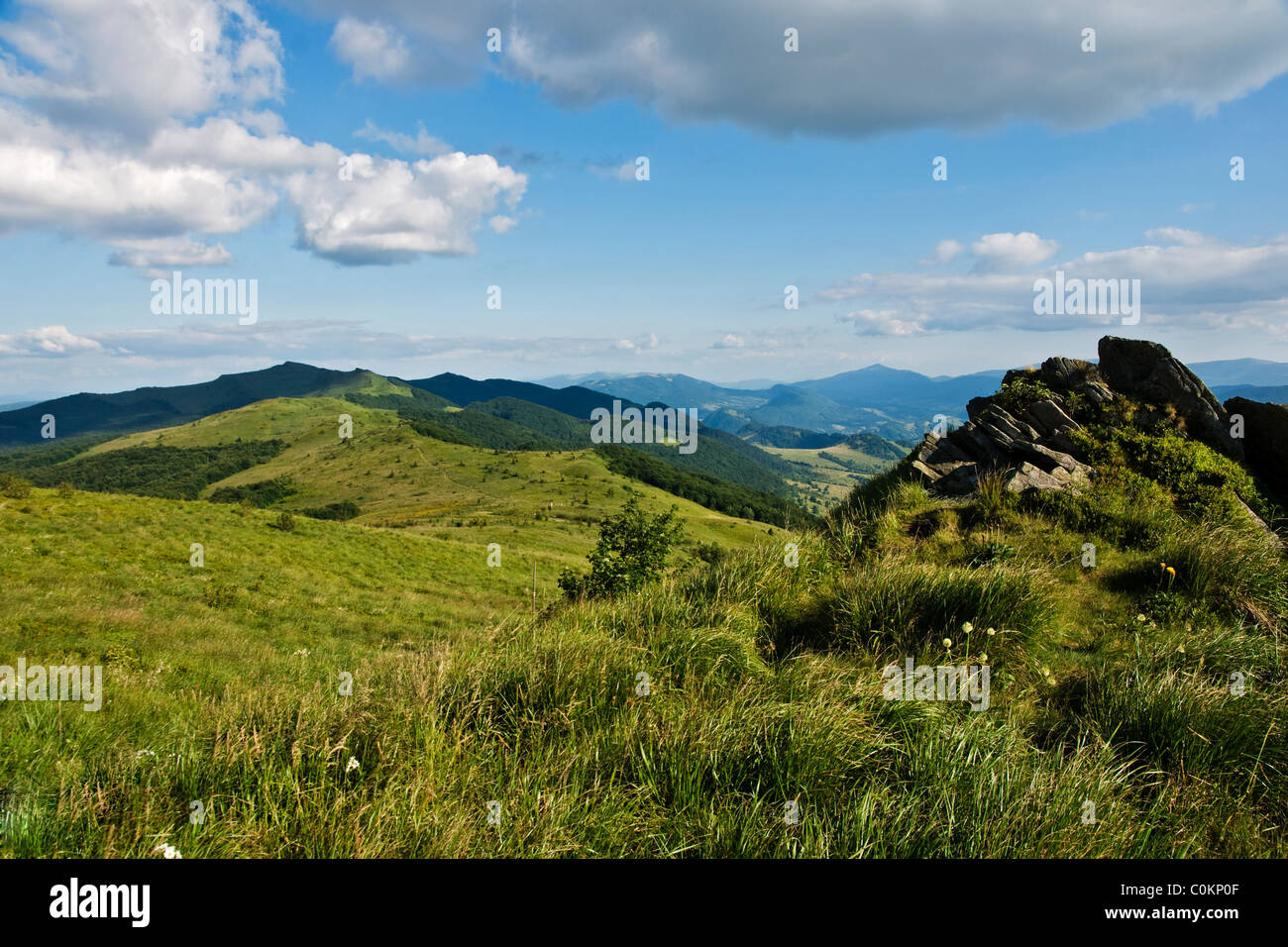Verdi colline in polacco Bieszczady montagna Foto Stock
