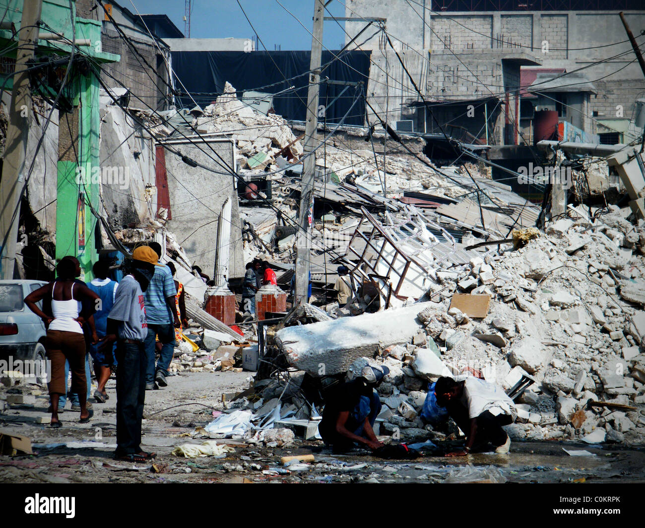 I danni del terremoto nel centro di Port au Prince Foto Stock