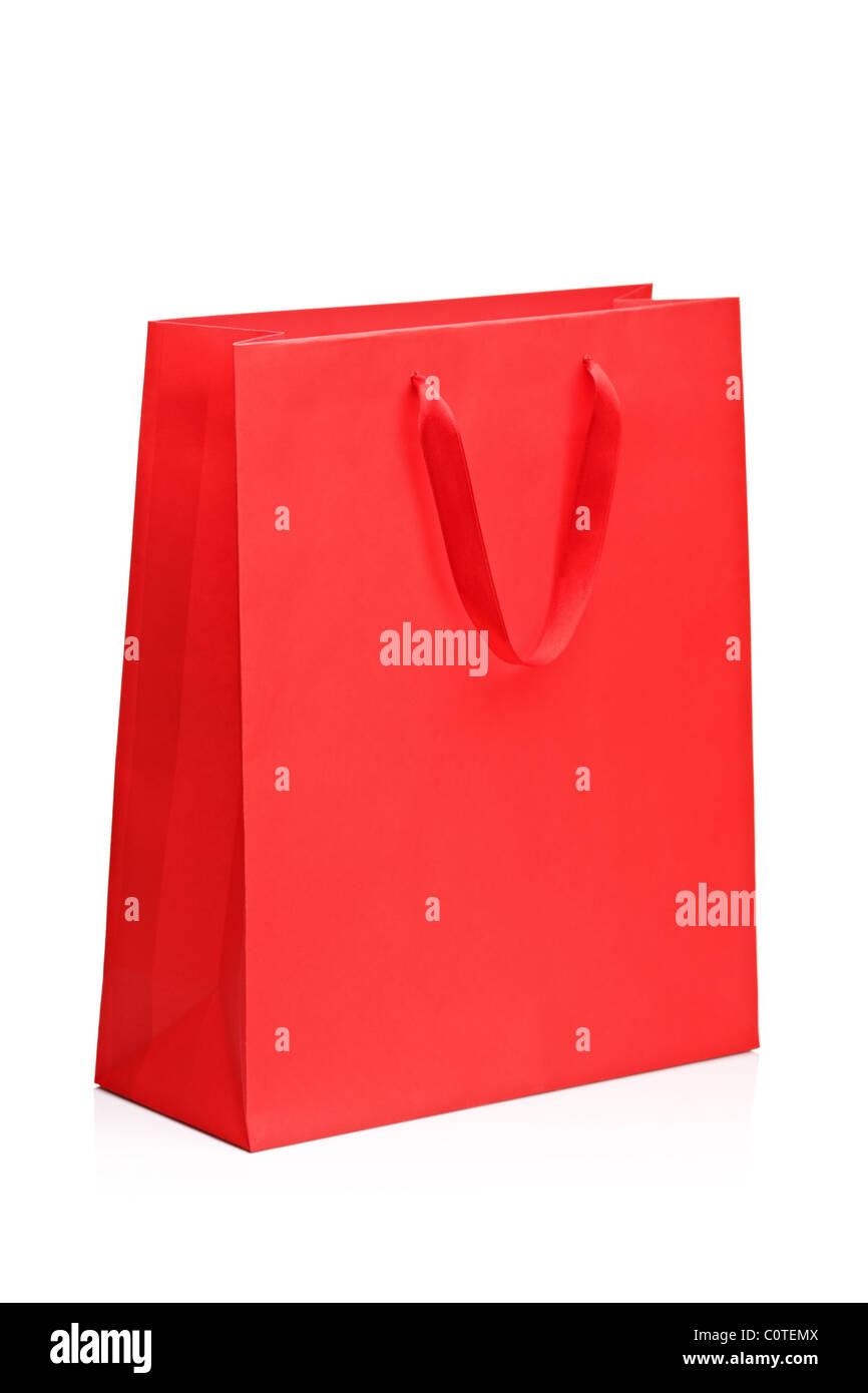 Una vista di un rosso shopping bag Foto Stock