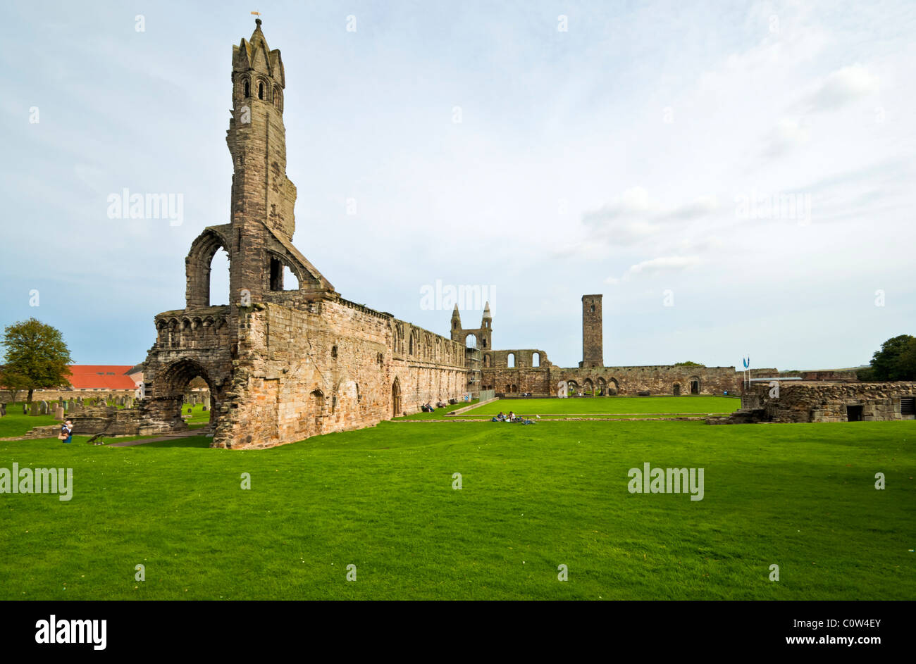 La navata centrale e timpano occidentale le rovine di St. Andrews nella Cattedrale di St Andrews Fife Scozia Scotland Foto Stock