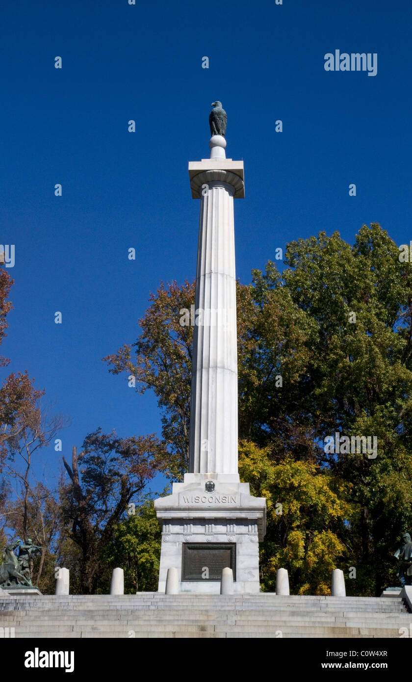 Il Wisconsin Memorial situato all'interno della National Military Park in Vicksburg, Mississippi, Stati Uniti d'America. Foto Stock