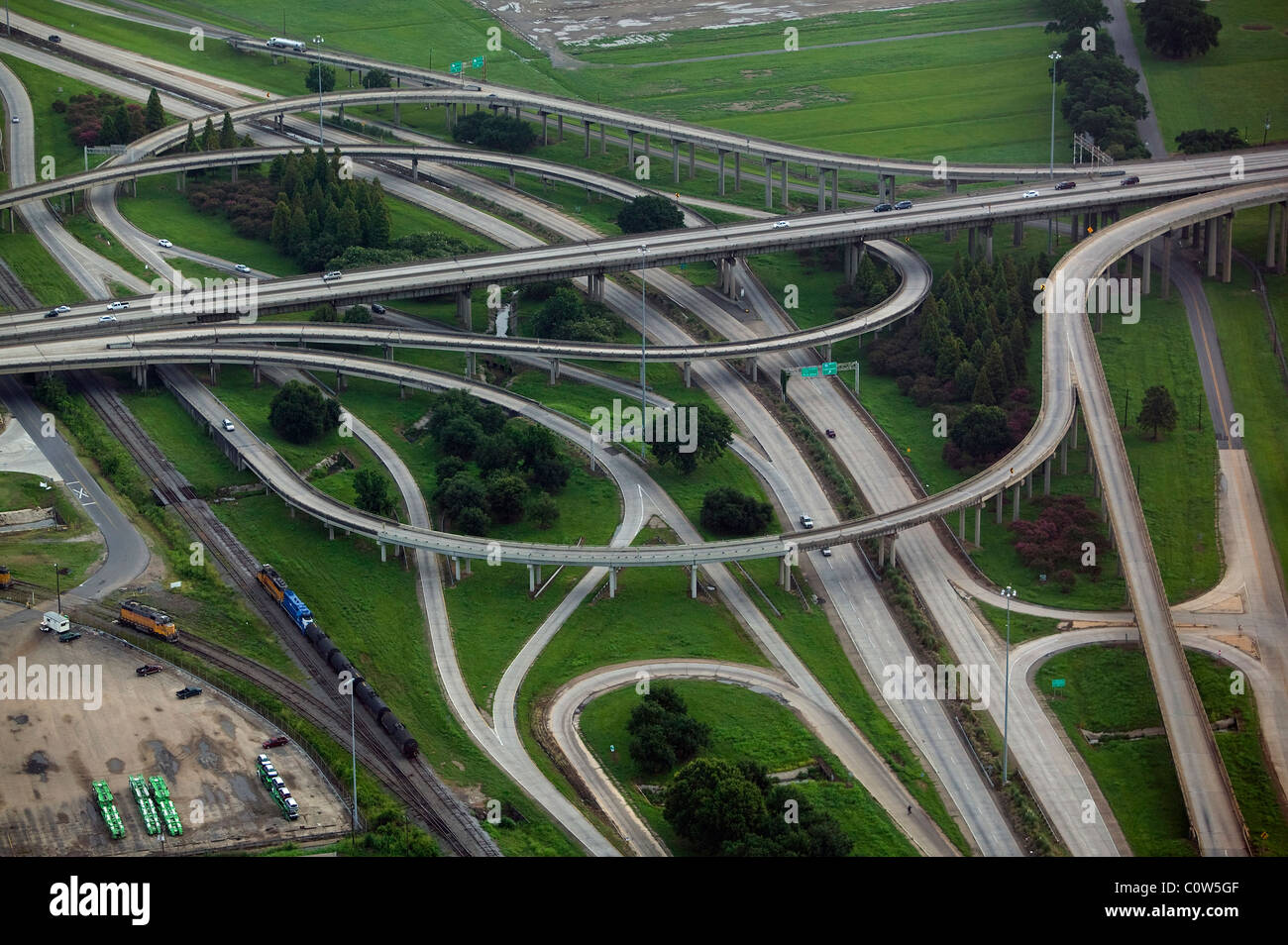 Vista aerea al di sopra di Interscambio superstrada nei pressi di Baton Rouge Louisiana Foto Stock