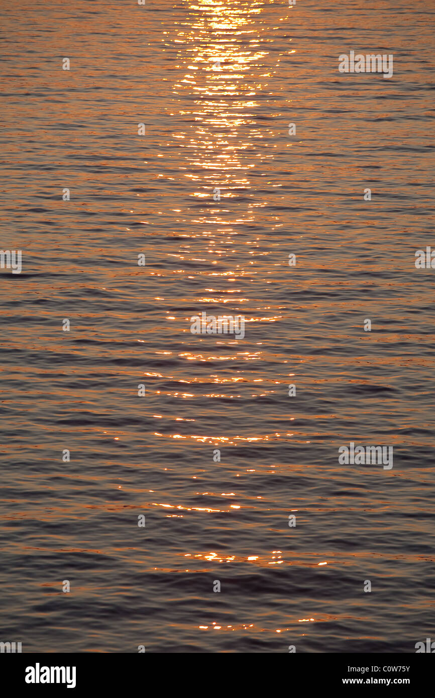 Oro increspature sul mare calmo da mattina RISING SUN. Foto Stock