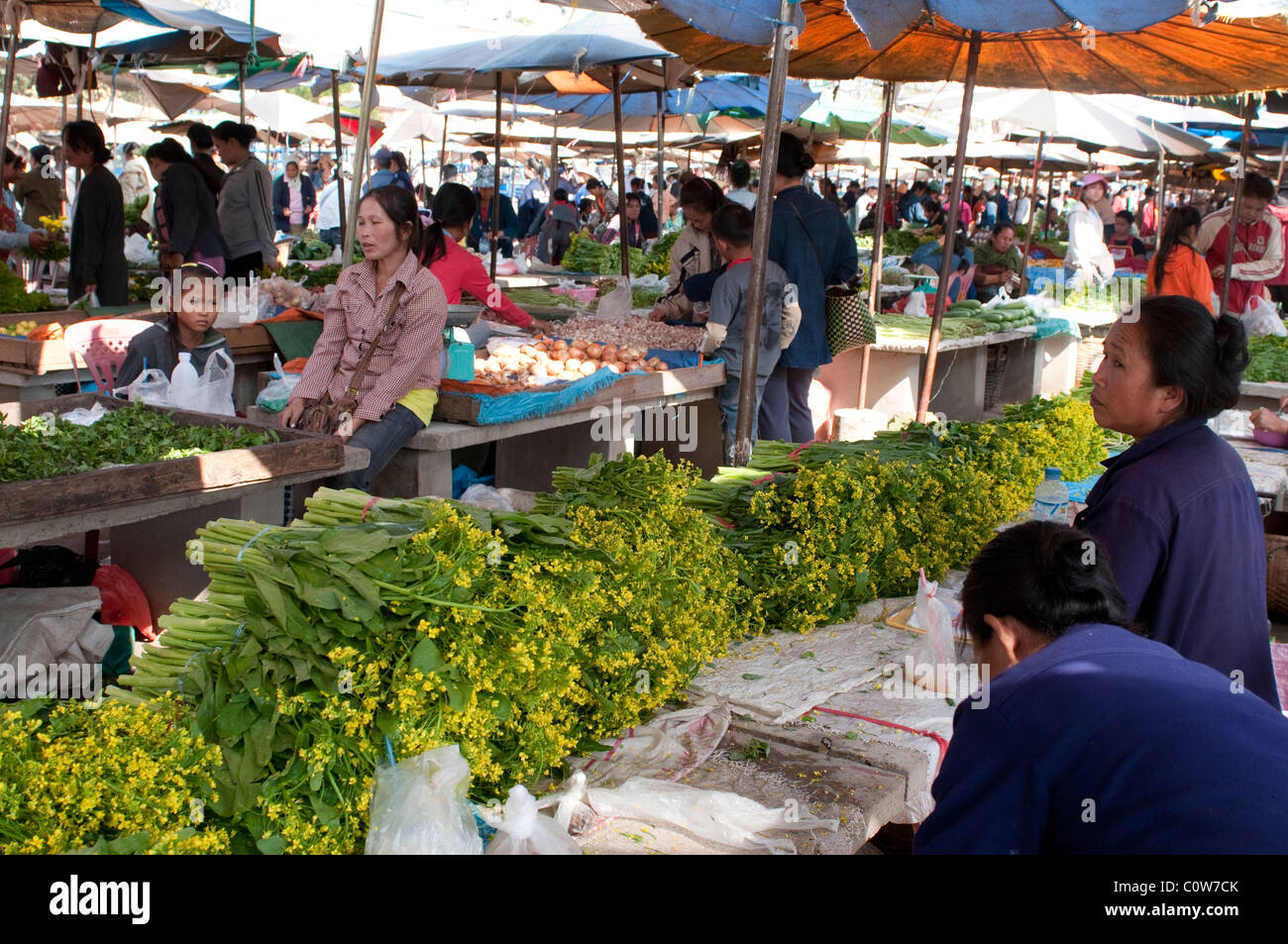 Mercato di frutta e verdura, Savannakhet, Laos Foto Stock