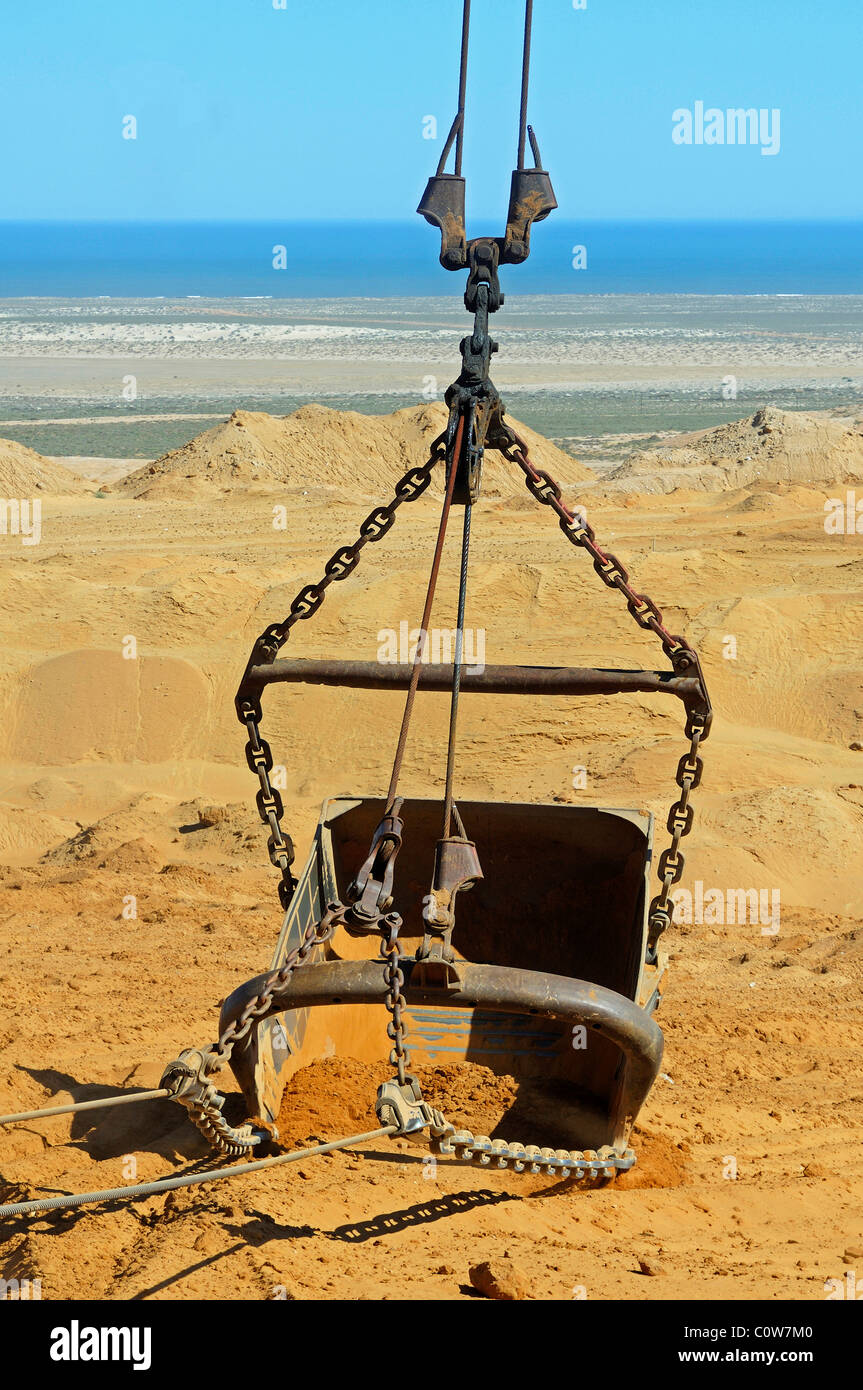 La benna di un escavatore dragline, De Beers Namaqualand Mines, Kleinzee, Namaqualand, Sud Africa Foto Stock