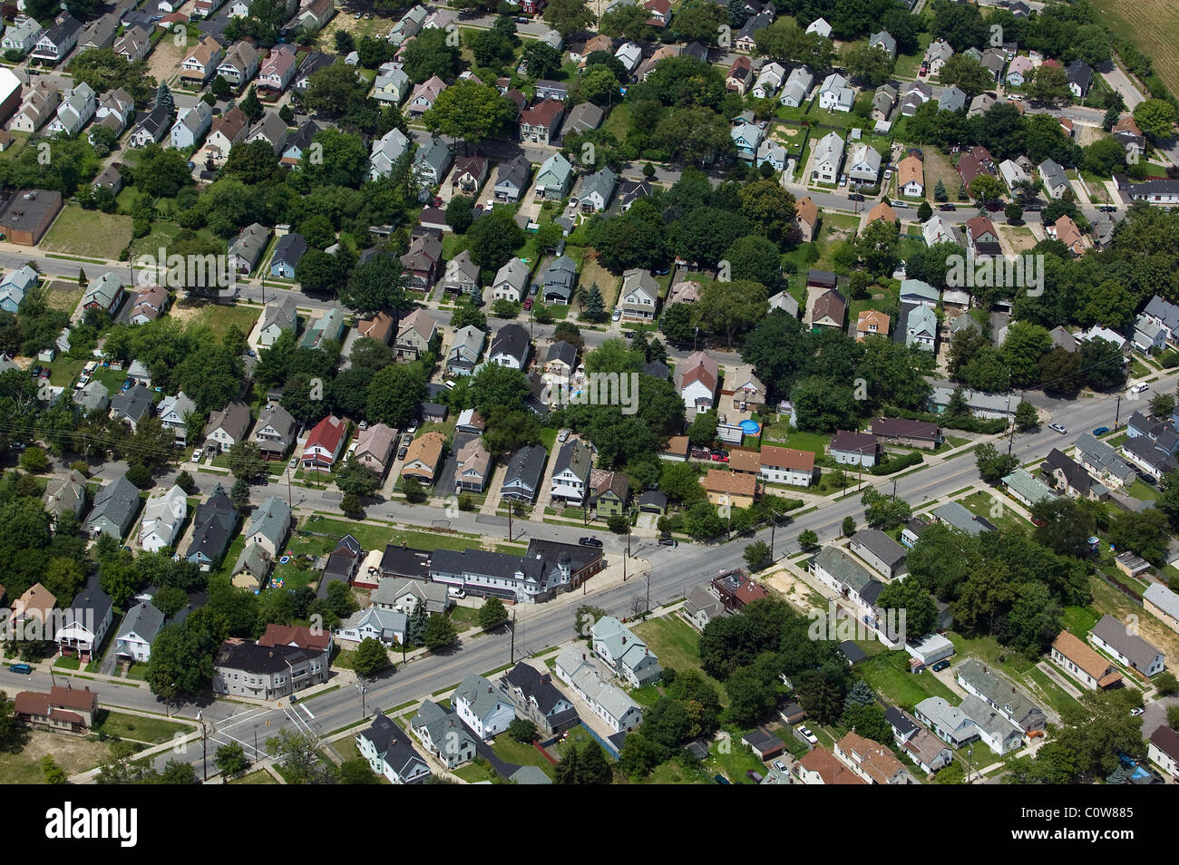Vista aerea al di sopra di quartiere residenziale a Cleveland Ohio Foto Stock