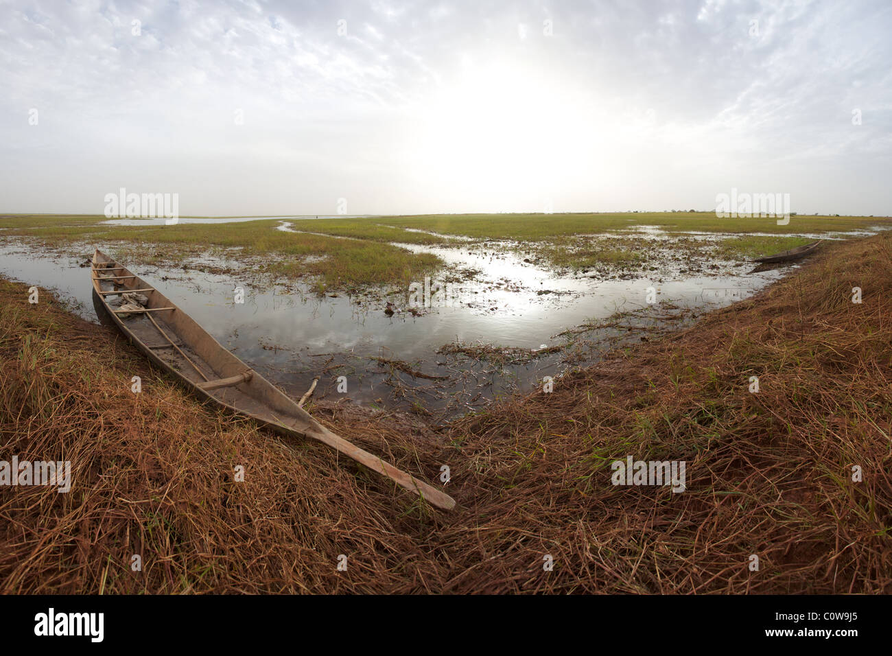 Panorama di Pinnace nel delta del Niger in Mopti e la campagna circostante Foto Stock