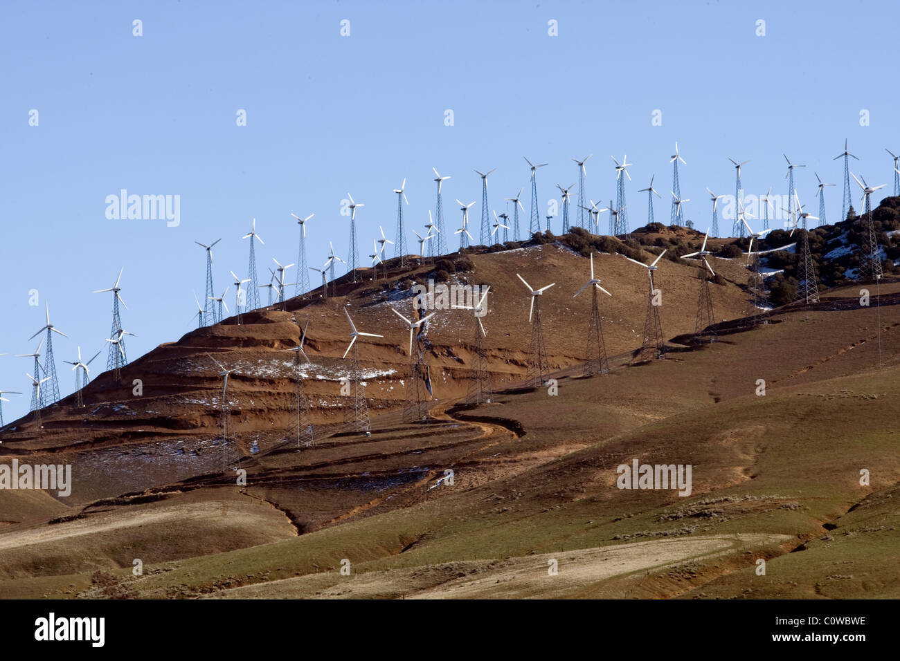 Turbina eolica farm - bordo occidentale del Deserto Mojave, California. Foto Stock