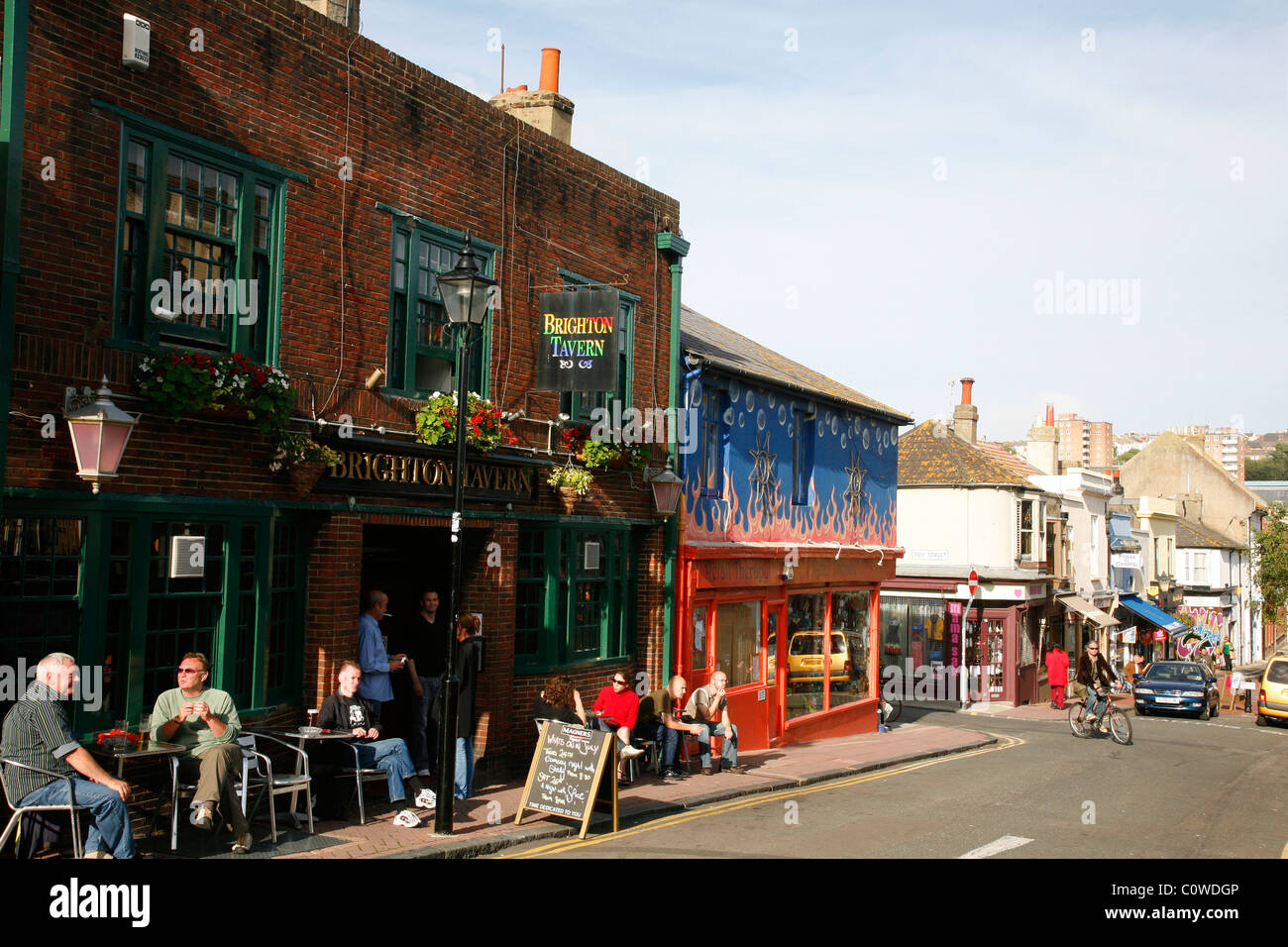 Scena di strada a North Laine, Brighton, Inghilterra, Regno Unito. Foto Stock