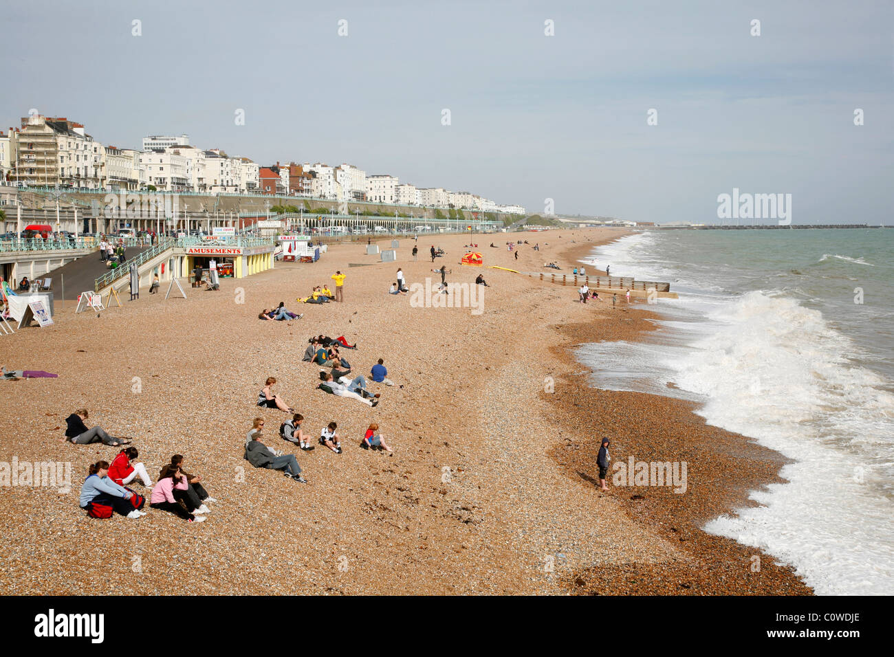 Vista sulla spiaggia di Brighton, Brighton, Inghilterra, Regno Unito. Foto Stock